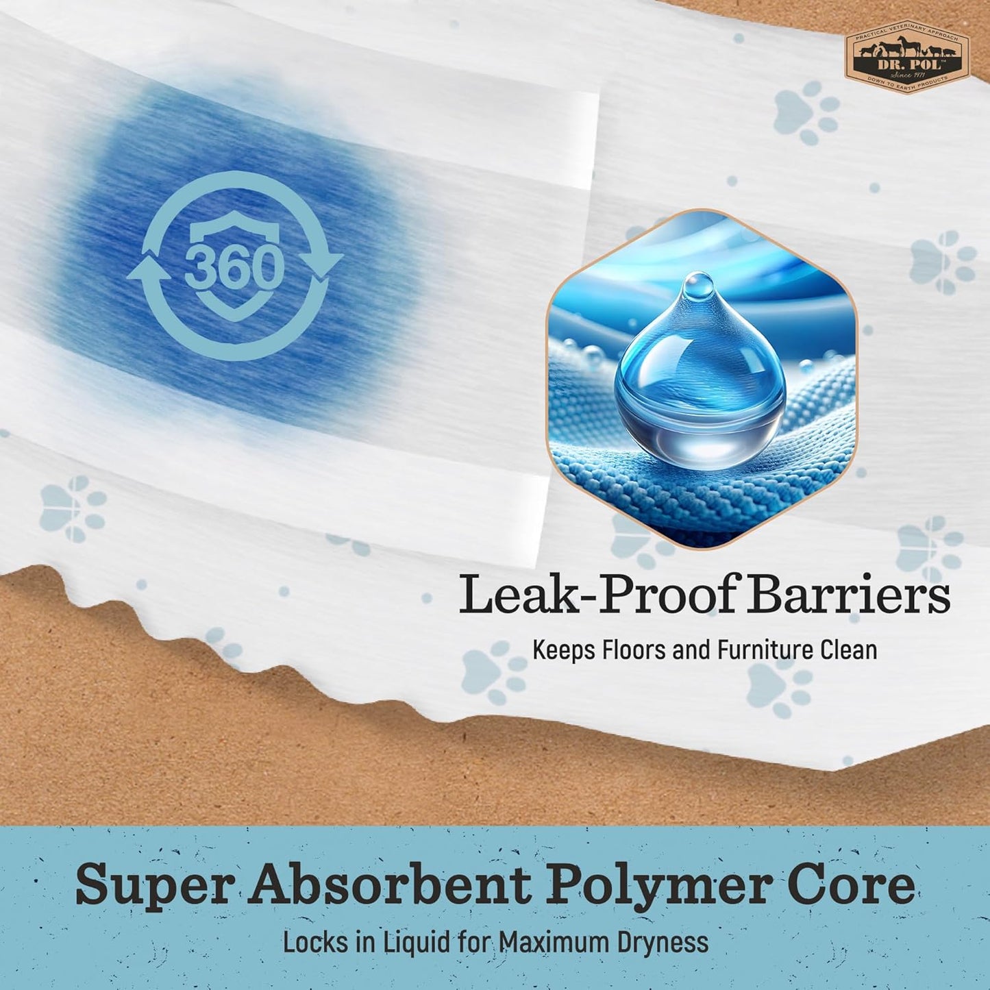 Dr Pol Dog Diapers for Male Dogs | Disposable Pet Diapers with Wetness Indicators | Adjustable Fit | Leak Protection & Super Absorbent | Perfect for Heat Cycles & Training Accidents | Pack of 50