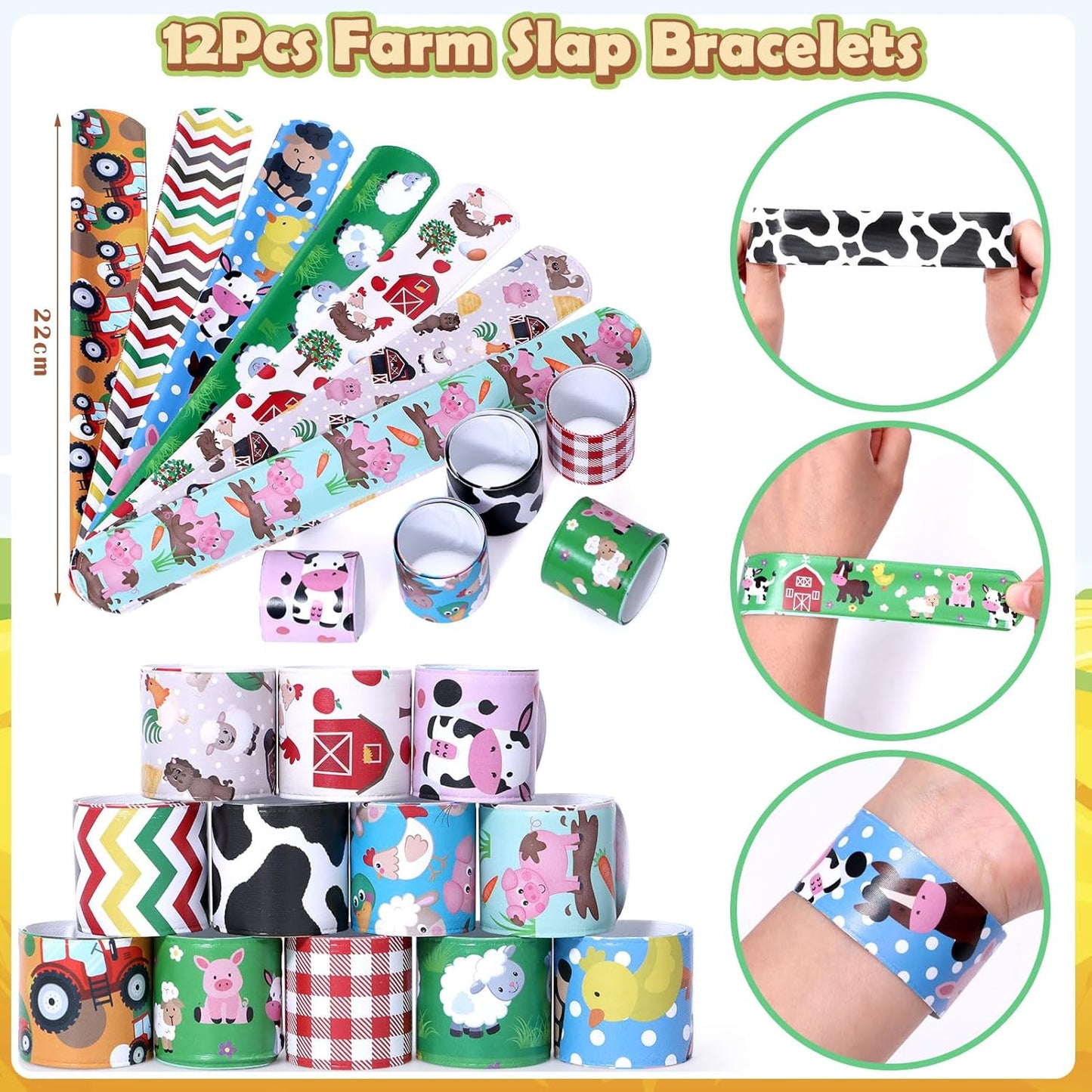 Winrayk 98Pcs Farm Animals Party Favors Barnyard Birthday Supplies, Drinking Straw Mini Bubble Wand Slap Bracelet Keychain Sticker, Goody Bag Stuffer Filler Girl Boy Kids Farm Theme Party Favors Decor