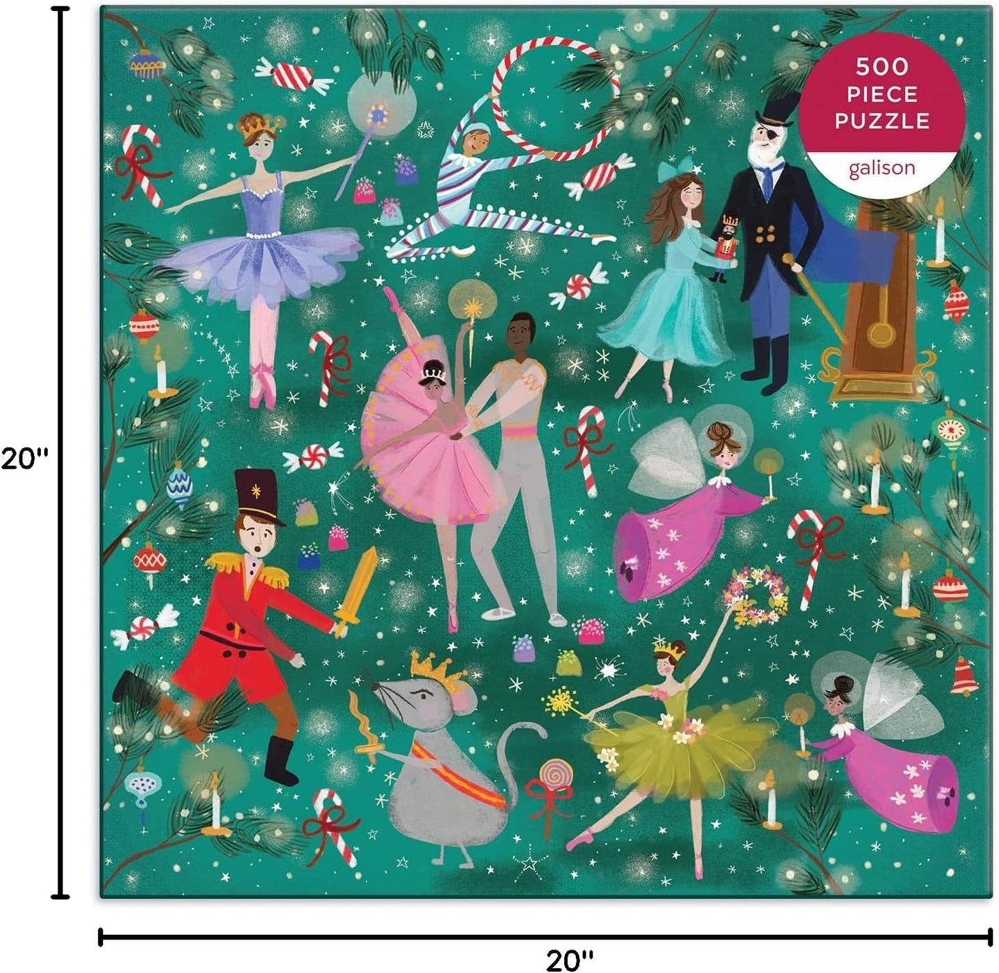 Galison Enchanted Nutcracker 500 Piece Puzzle from Galison - Colorful and Whimsical Illustrated Jigsaw Puzzle of The Beloved Holiday Classic, 20" x 20", Makes a Wonderful Gift