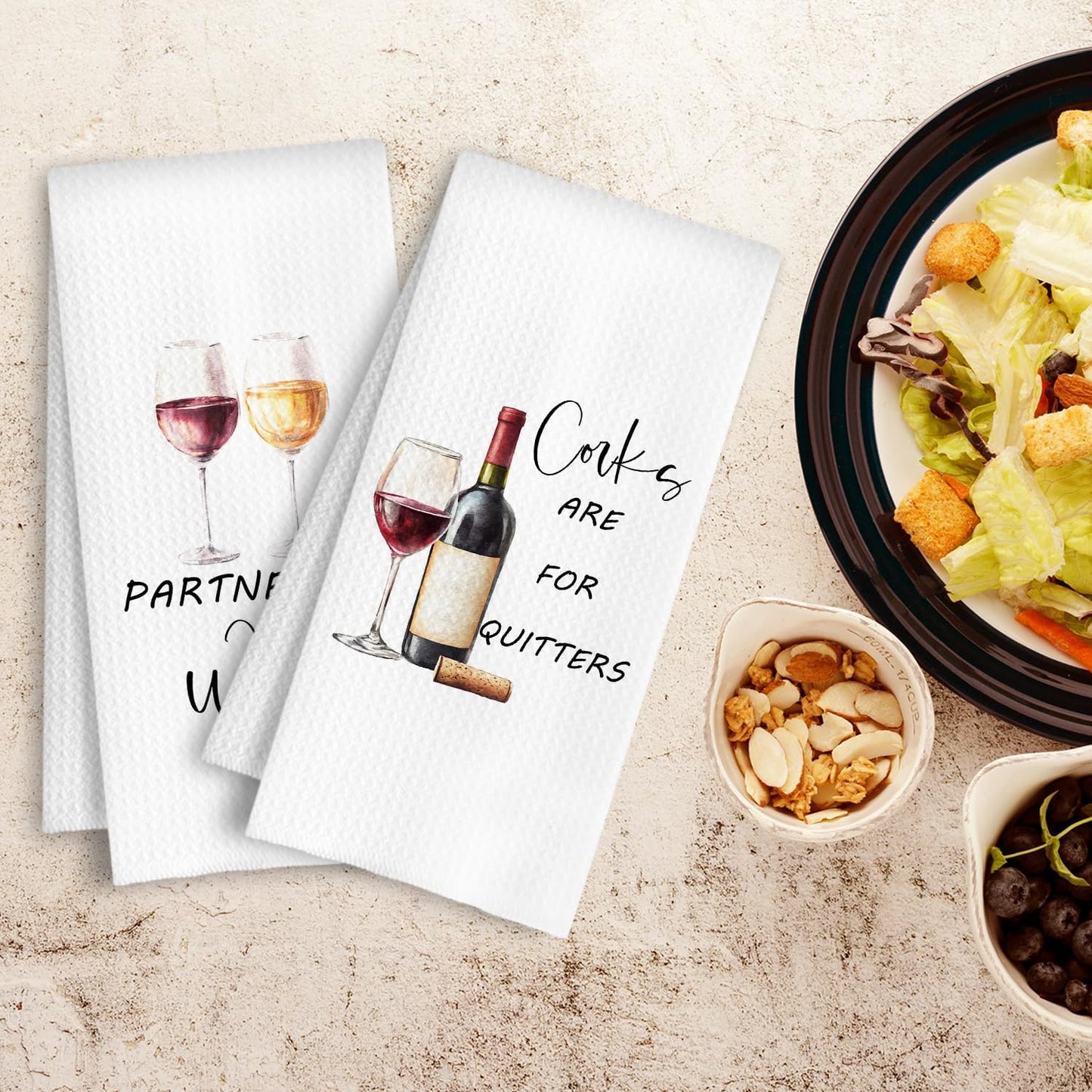 Wine Kitchen Towels, Wine Lover Gifts for Women Men Dish Tea Towels, Corks are for Quitters Decorative Hand Towel for Kitchen Bar Cart, 16x24 Inch Set of 2