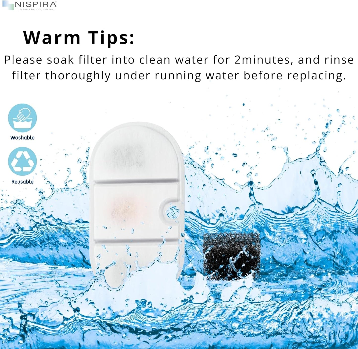 NISPIRA PLWF002 Cat Water Fountain Activated Charcoal Water Filter Kit Replacements with Spongies Compatible with Petlibro 71oz/2.1L,12 Packs