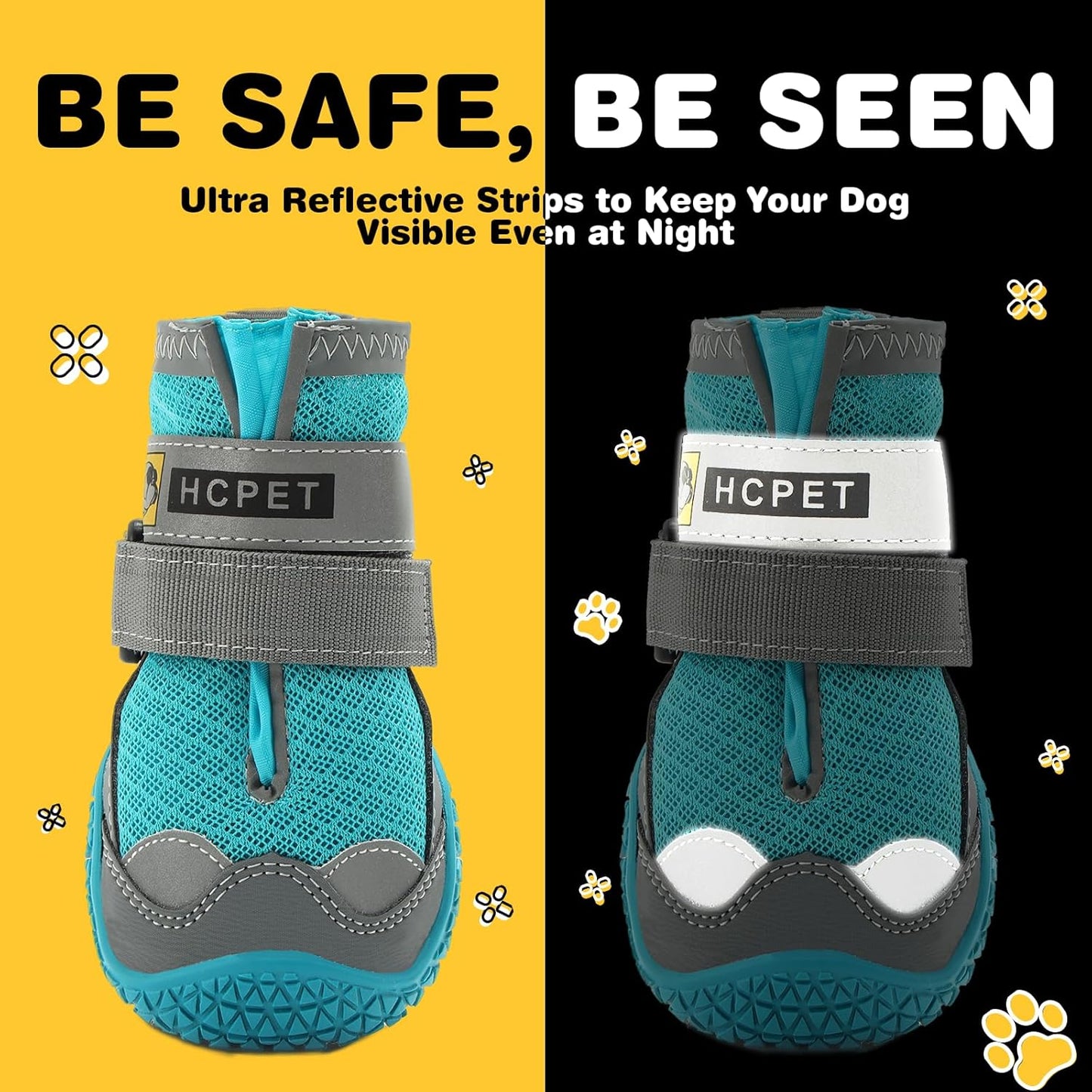 Hcpet Dog Shoes for Dogs, Dog Booties for Dogs, Anti-Slip Dog Boots & Paw Protectors for Hot Pavement Winter Snow Hiking with Reflective Straps Blue Size 6, 4PCS