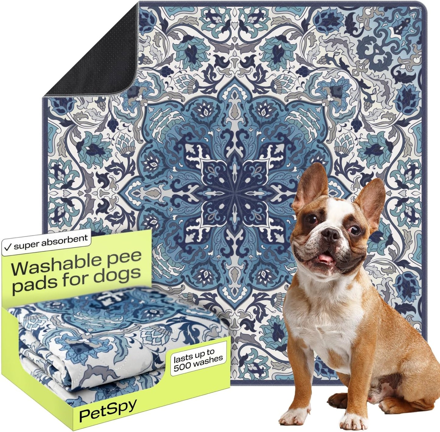 PetSpy Washable Pee Pads for Dogs 1-pack (72x72) - Waterproof Reusable Puppy Pads No-slip Surface - Stylish Dog Potty Training Pads Protect Against Leakage Small Medium Large Dogs, Ornament