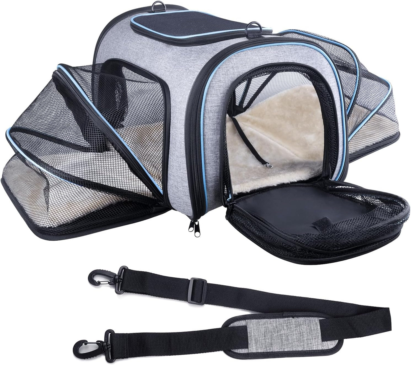 Siivton Airline Approved Pet Carrier, 4-Way Expandable Cat Dog Carrier for Under-Seat Travel, Soft-Sided Portable Pet Bag with Removable Fleece Pad, Fits Small Pets Up to 15 lbs (18"x 11"x 11")