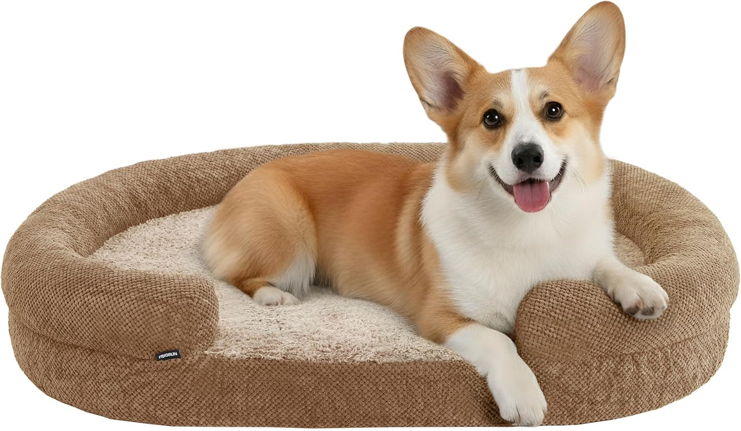 Medium Dog Bed 35 in for Medium& Large Dogs, Orthopedic Washable Memory Foam Dog Bed, Calming Bolster Couch Sofa, Oval Dog Bed with Removable Cover