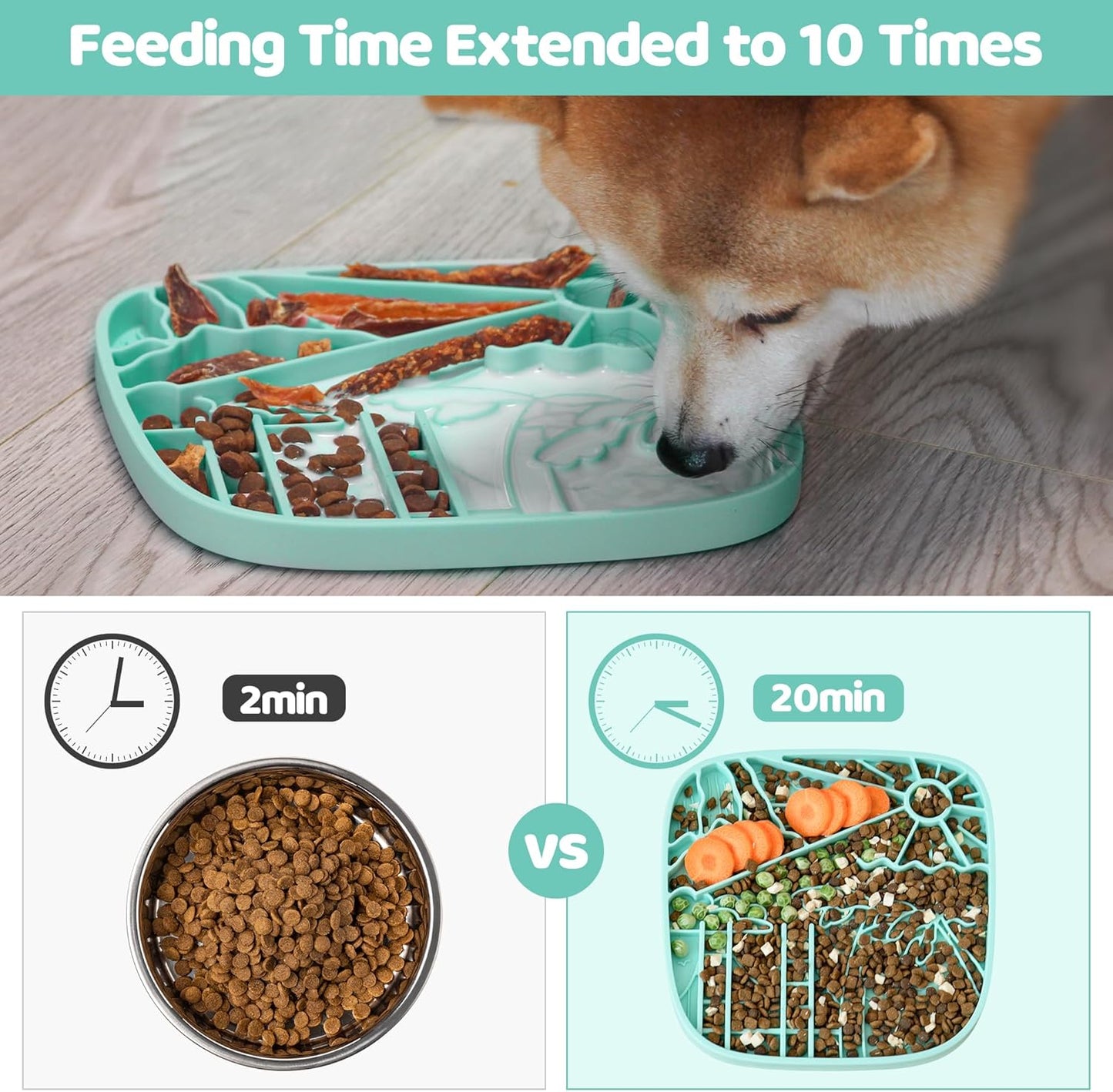 Puzzle Feeder Snuffle Mat and Lick Mat for Dogs, California Textured Slow Feeder, 0.75 Inch Thin Silicone Mat Holds 3 Cups, Dishwasher and Microwave Safe, Green