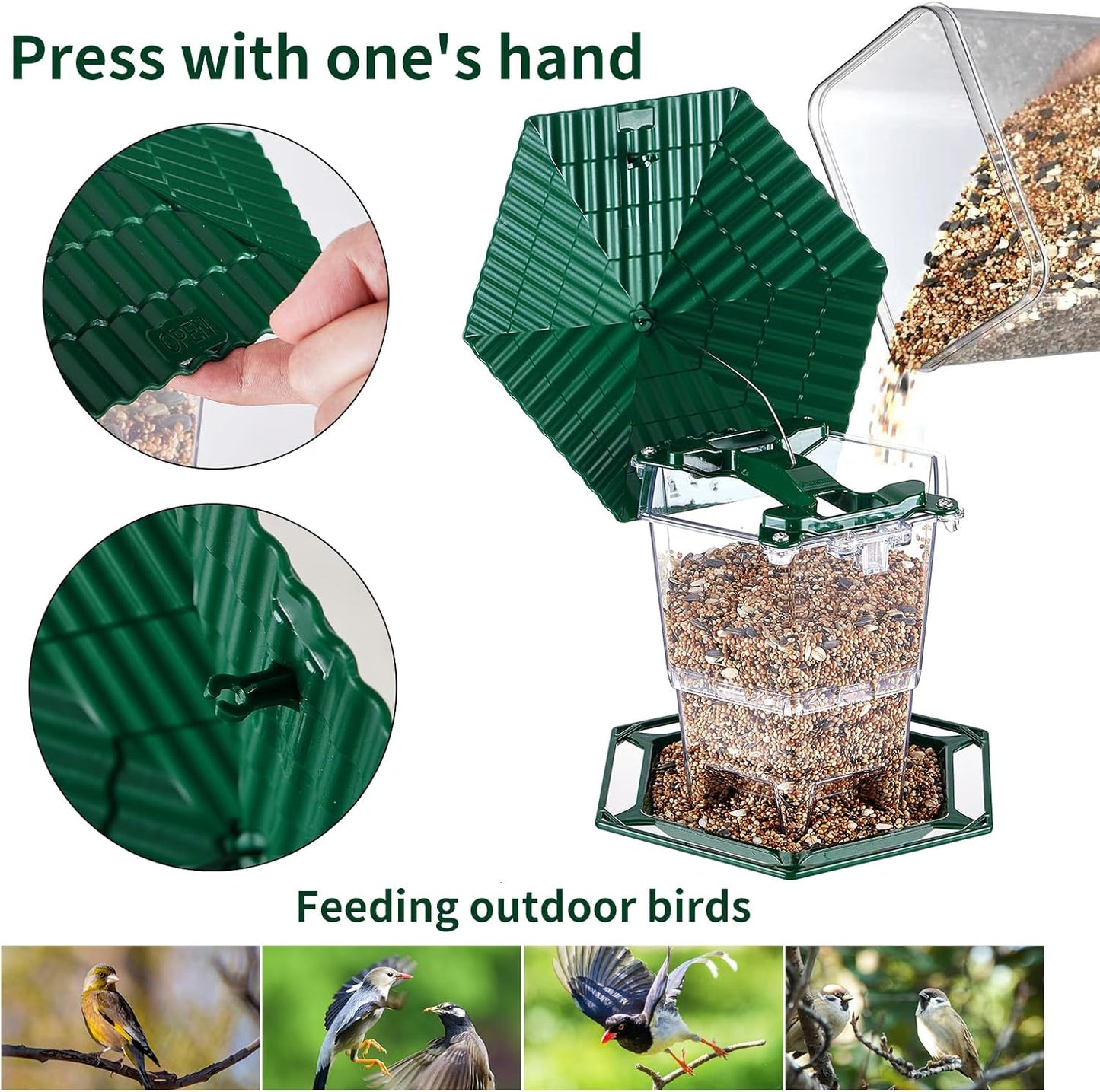 2 Pack Bird Feeders for Outdoors Hanging Bird Feeder Wild Birds Seed, Green BB