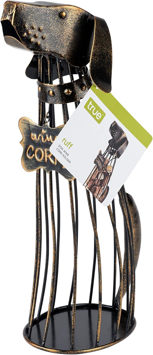 True Dog Wine Cork Holder Decorative in Metal with Bronze Finish, Corks Display Holders, Home Bar Accessories, Kitchen and Dining Room Decor, Set of 1