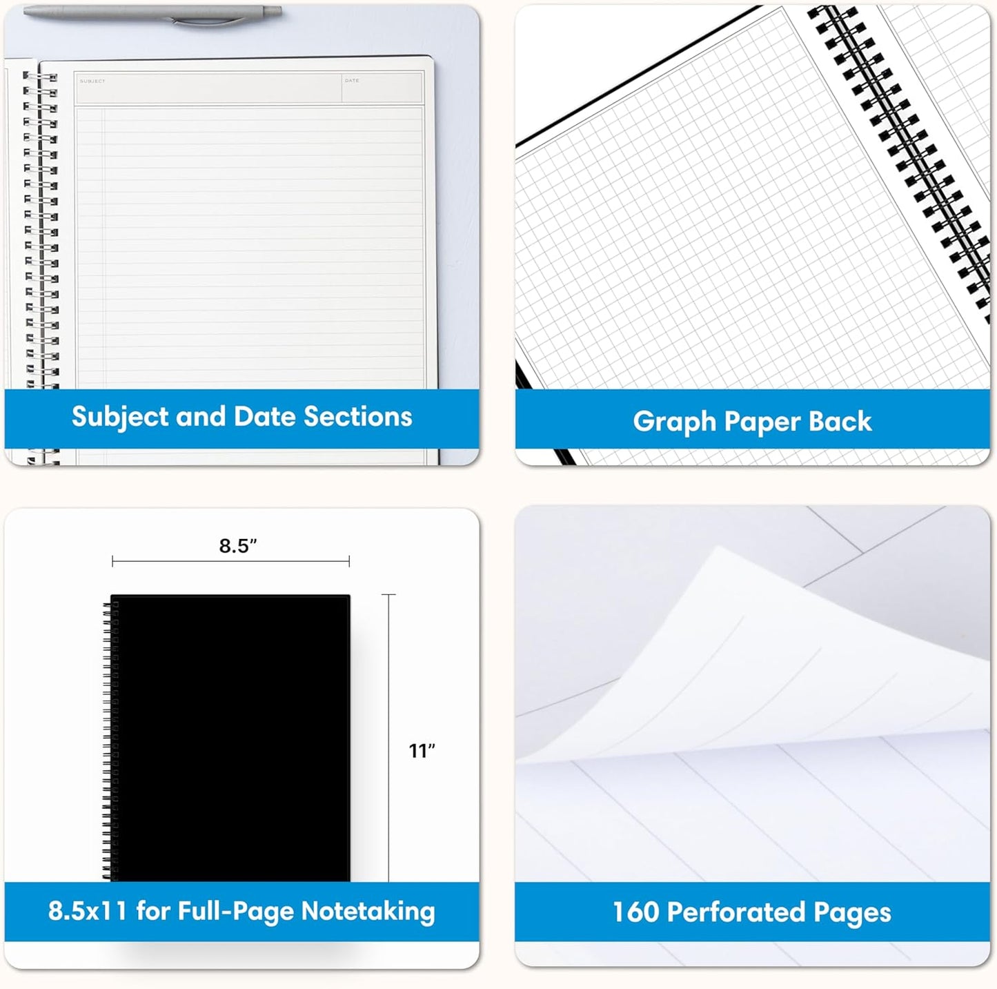 Blue Sky Smart Notes Professional Notebook, Wire-O Binding, 8.5" x 11", Black (14713)