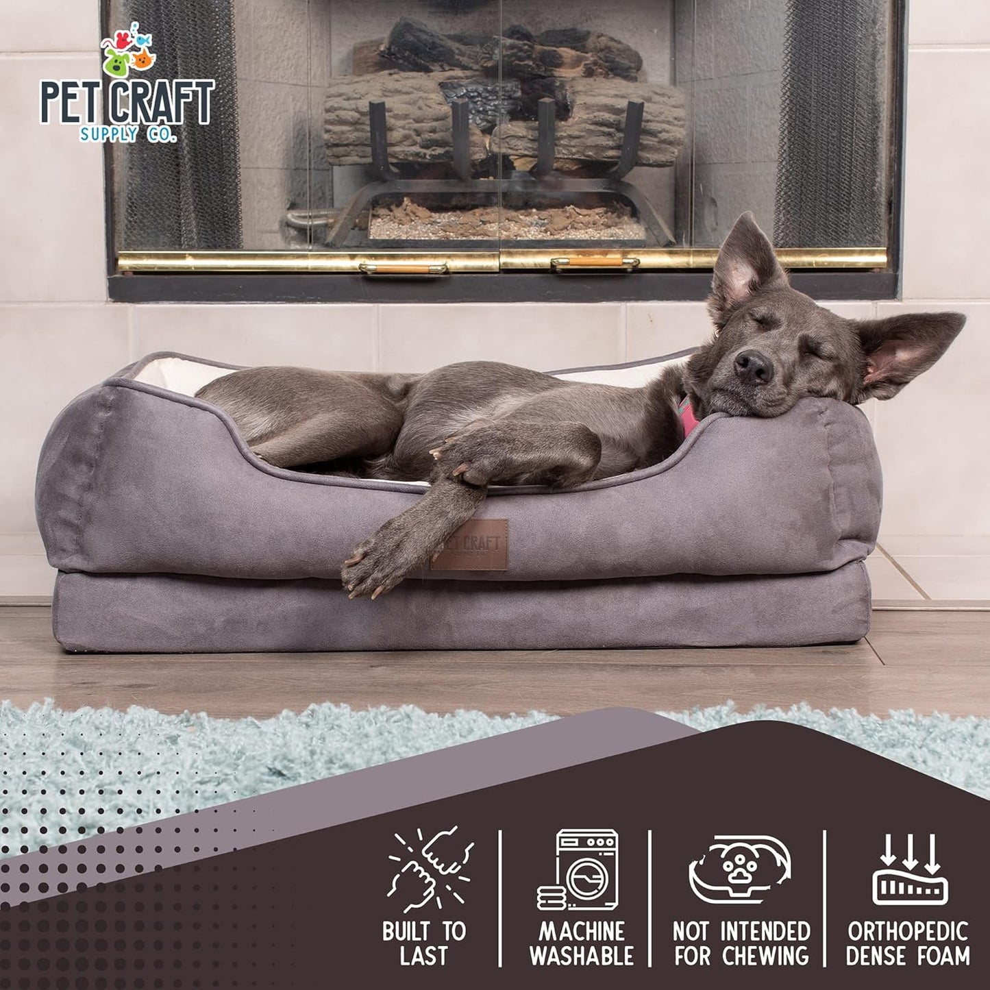 Pet Craft Supply Premium Orthopedic Lounger Dog Bed Sofa Style Couch Removable Washable Cover Joint Arthritis Relief Bolster Headrest Pet Bed for Small Dogs Medium Large Breed Dogs, Cream (8730)