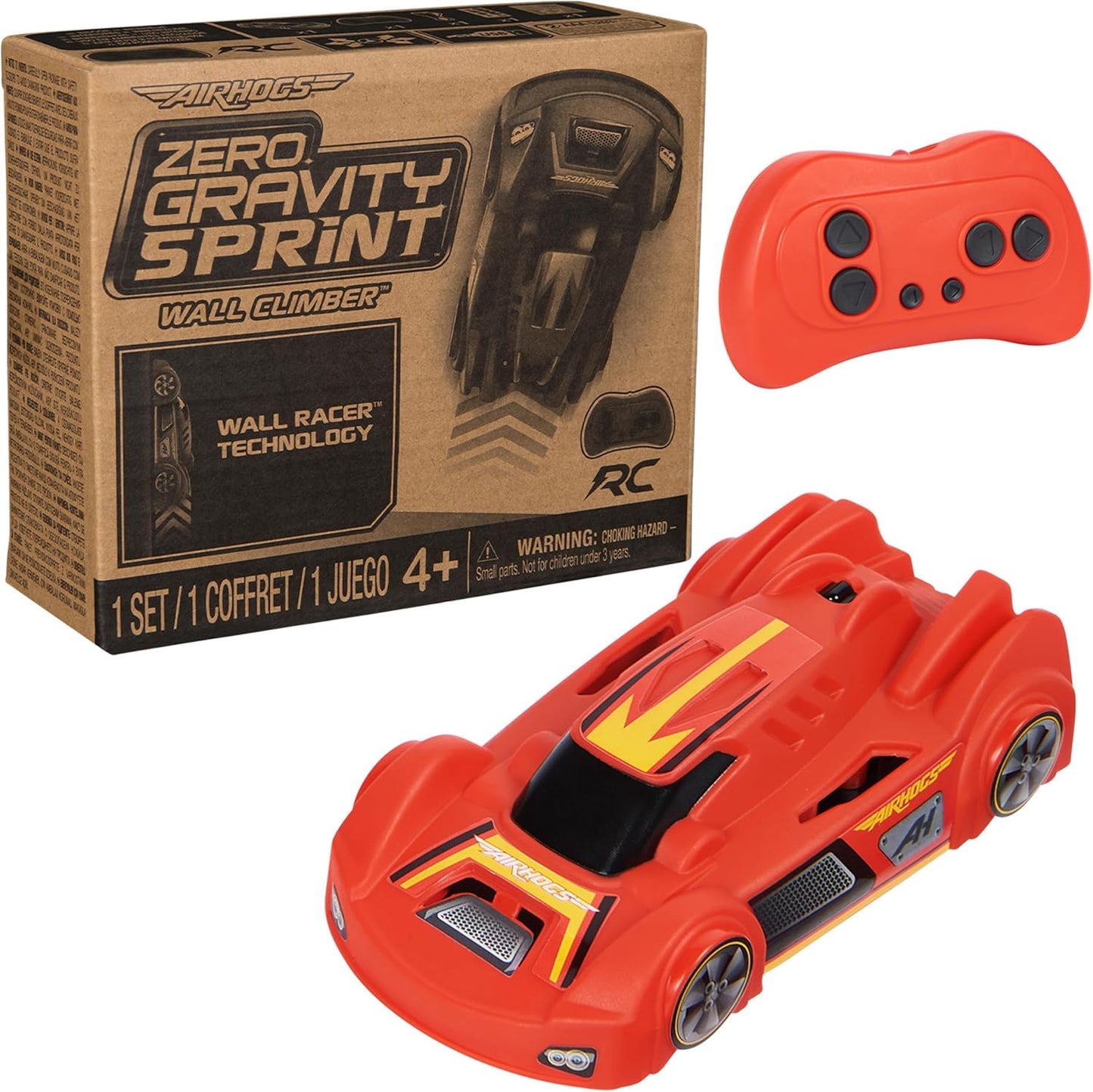 Air Hogs, Zero Gravity Sprint RC Car Wall Climber, Red USB Micro B Rechargeable Indoor Wall Racer, Over 5-Inches Long, Toys for Kids Ages 4 and up