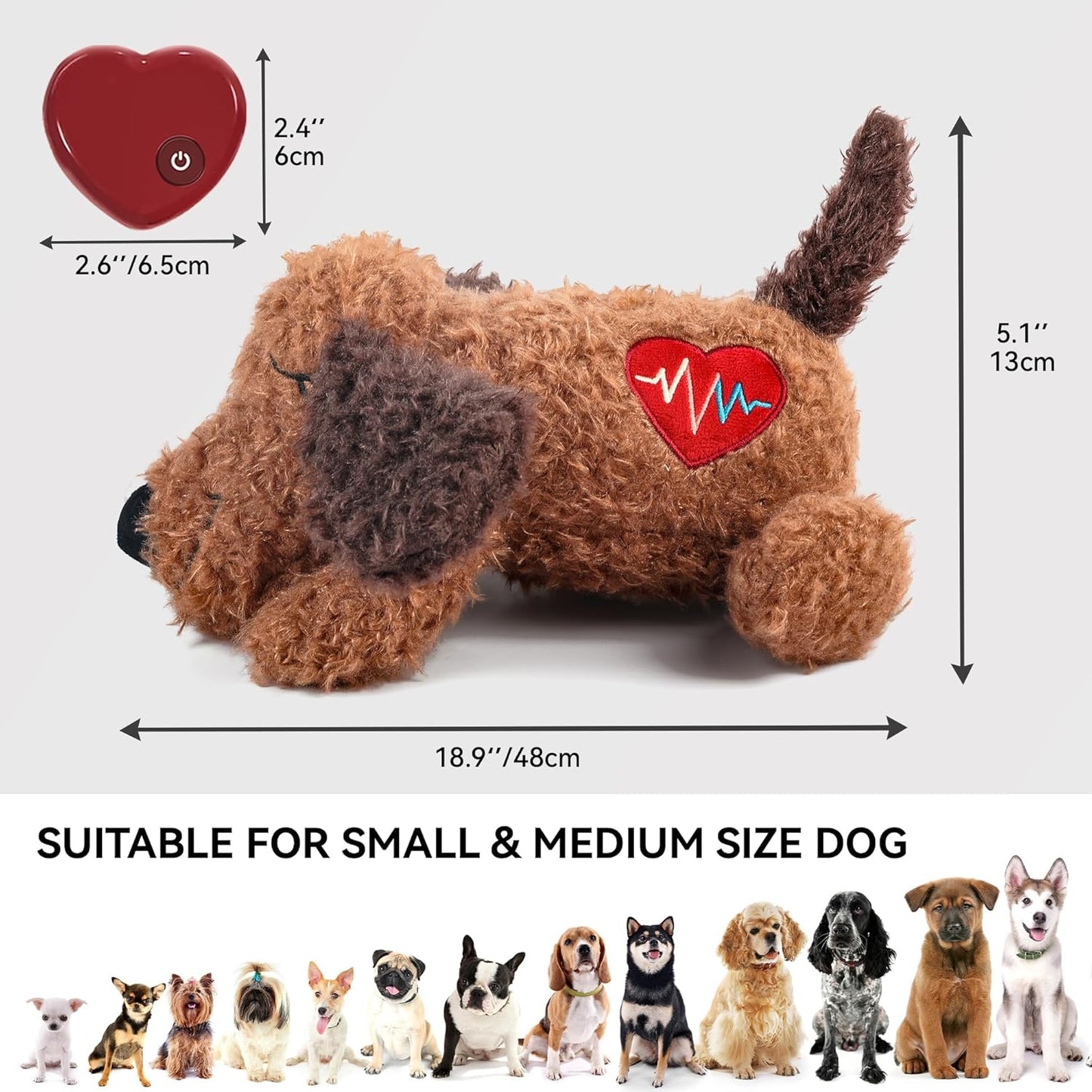ALL FOR PAWS Heartbeat Dog Toy for Puppy, Snuggling Plush Toy for Dogs Anxiety Relief & Sleep Aid, Stuffed Dogs Toy for Puppy Behavioral Training, Brown Dog