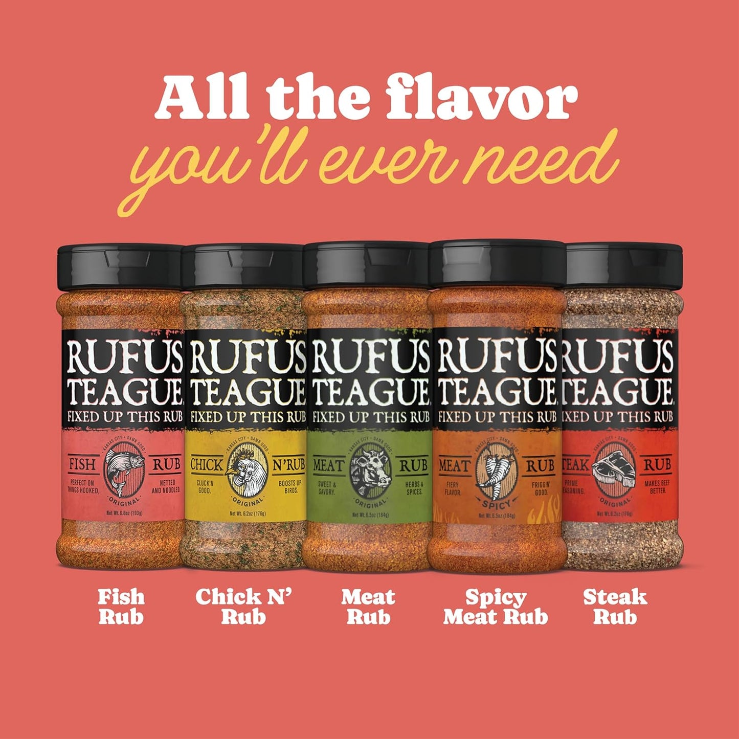 Rufus Teague Fish Rub, 2 Pack, Premium Barbecue Seasoning & Dry Rub for Smoking and Grilling, Award-Winning Flavor for Fish, Seafood & More, Gluten-Free, 6.8 oz