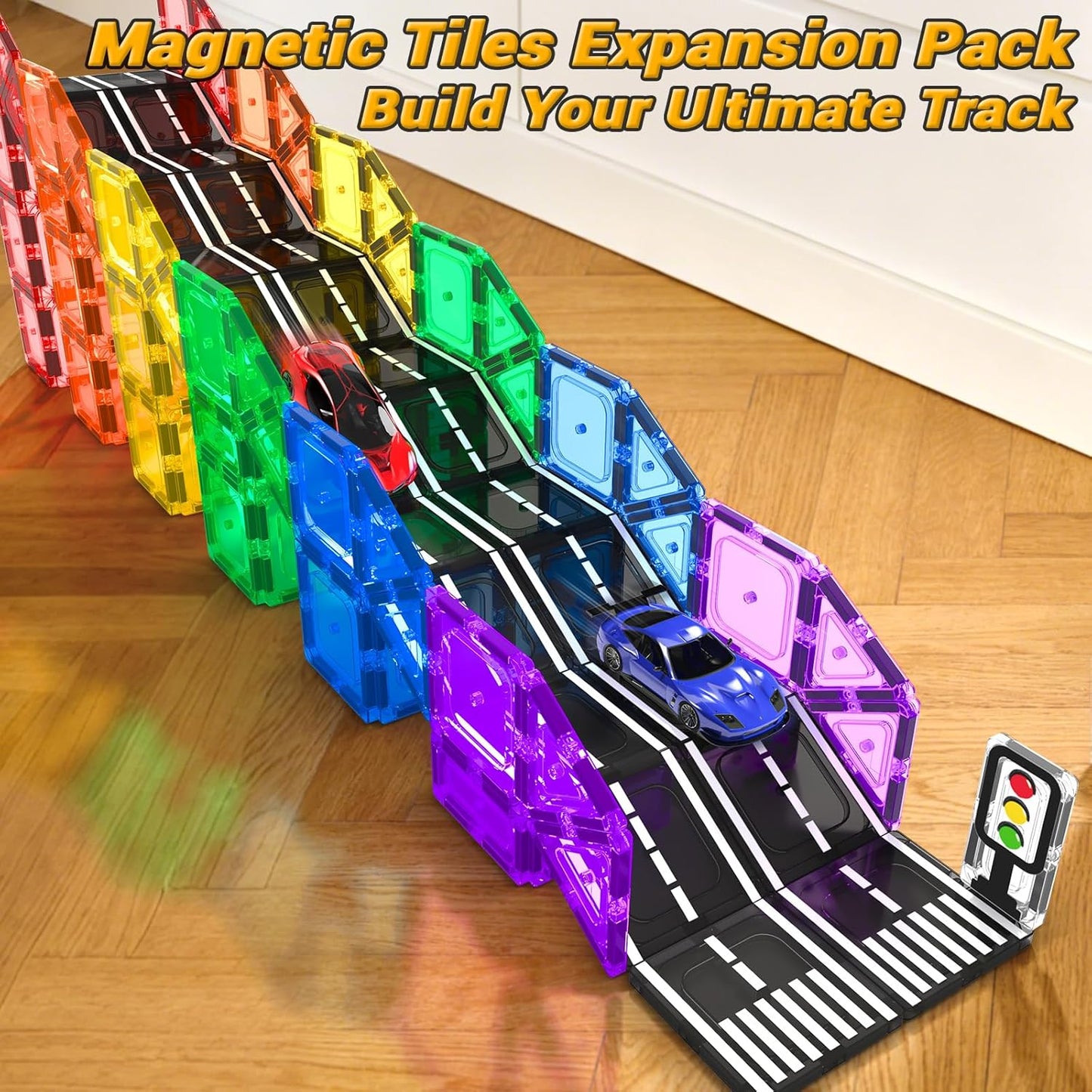 Magnetic Tiles Road Expansion Pack, STEM Magnet Building Blocks for Toddler Kids Toys, Montessori Educational Toys for 3+ Year Old Boys & Girls, Creative Toy Gifts for Kids