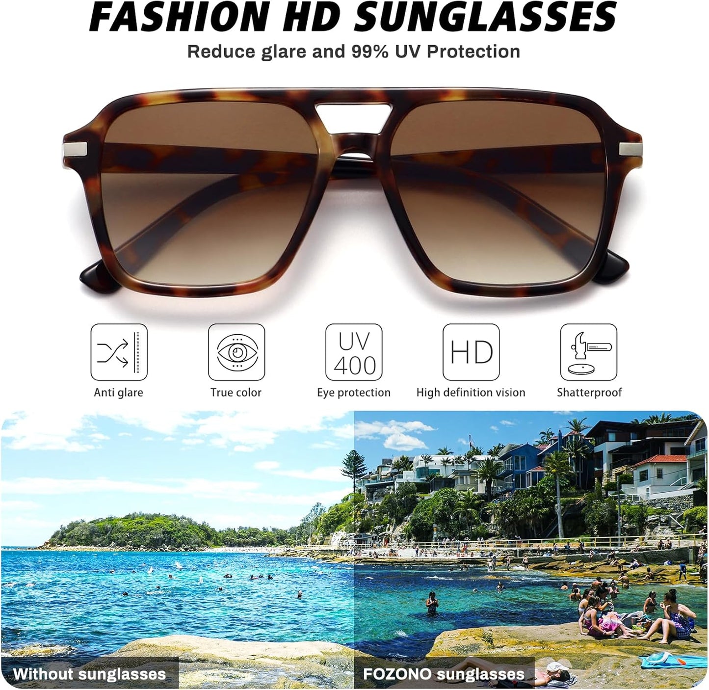 Retro Aviator Sunglasses for Women Men Trendy Classic Square 70s 80s 90s Vintage Shades Double Bridge Aviators FZN813