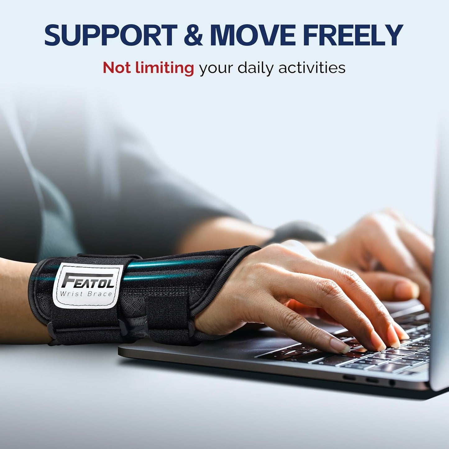 FEATOL 2 Pack Carpal Tunnel Wrist Brace For Work With Wrist Splint, 6.5'' Wrist Brace Night Support For Women Men, Pain Relief For Tendonitis, Arthritis, Pregnancy, Typing, Right and Left Hand, Medium