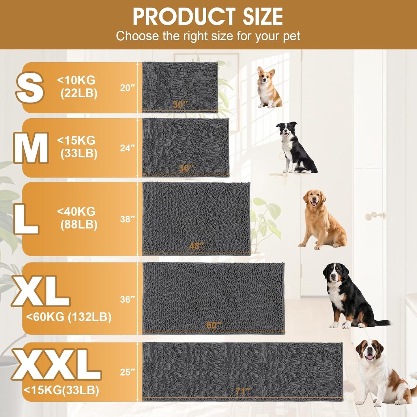 IM HOME Dog Door Mats for Muddy Paws, 30" X 20" Chenille Absorbent Doormat, Non Slip Heavy Dog Rugs for Muddy Paws, Soft Indoor Door Mat for Entryway, Mud Paw, Inside Floor, Grey