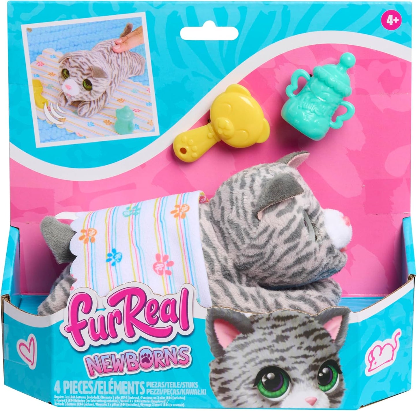 furReal Newborns Kitty Interactive Pet, Small Plush Stuffed Animal Cat with Sounds and Movement, Faux Fur, Kids Toys for Ages 4 Up by Just Play