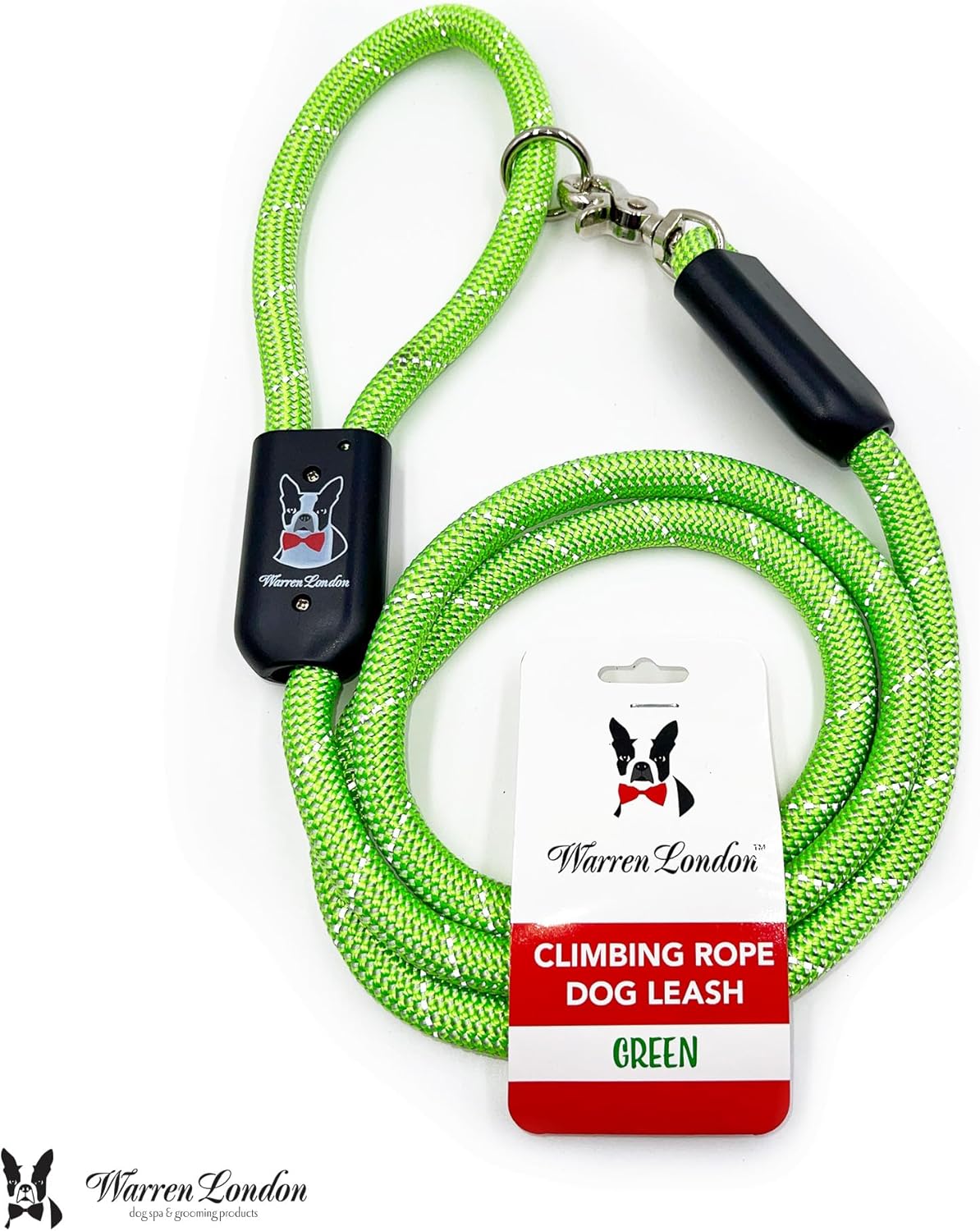 Warren London Climbing Rope Dog Leash – 5 ft Reflective Forest-Green Rope w/Comfort Grip & Locking Clip | Heavy-Duty Lead for Hiking, Camping & Daily Walks