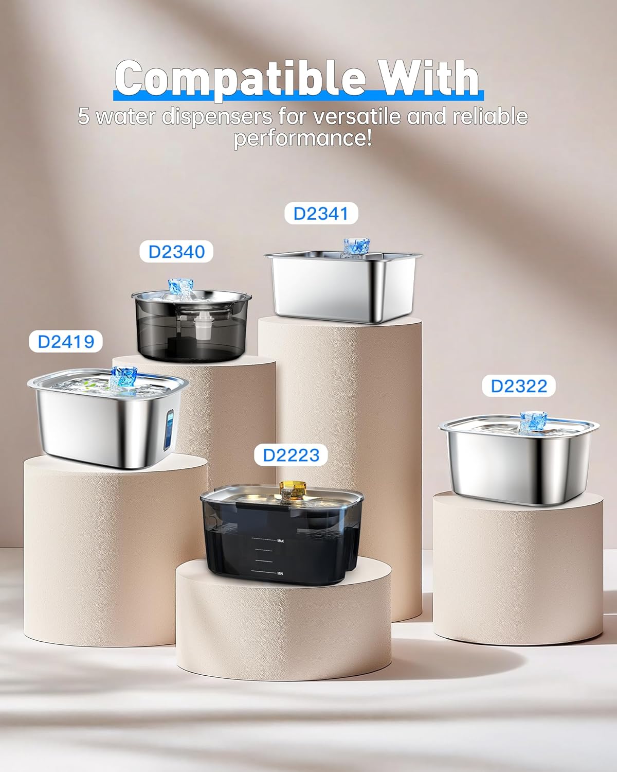 Dog Water Fountain Filters Replacement, 4 Packs Replacement Filter for Large Pet Water Fountain Dog Bowl Dispenser for D2341/D2223/D2322/D2419 Models