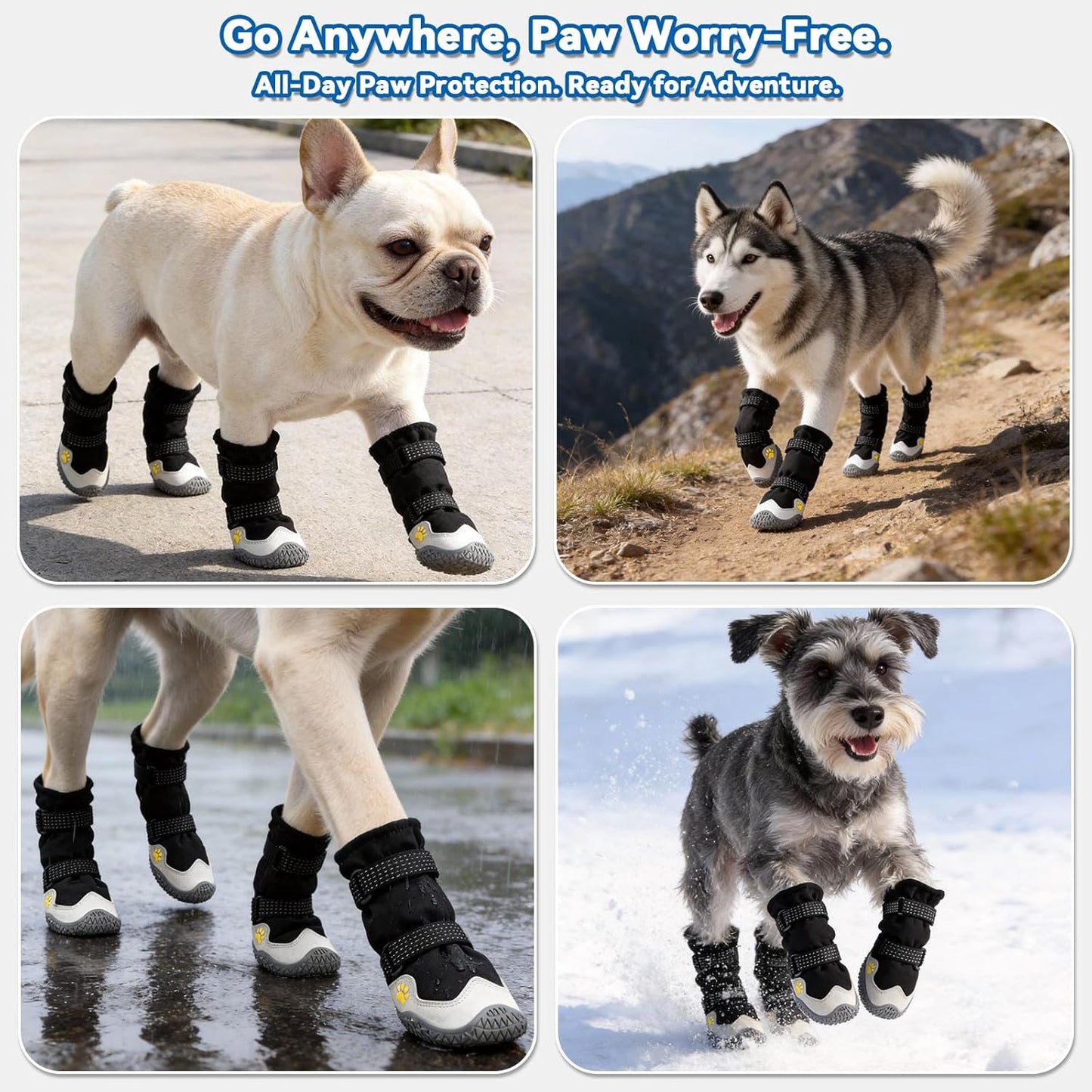 Dog Boots for Winter Snowy Day Water-Resistant Dog Shoes for Small Medium Large Dogs Paw Protectors for Outdoor Hiking Walking (Black, 1# (Width 1.6inch) for 14-23lbs)