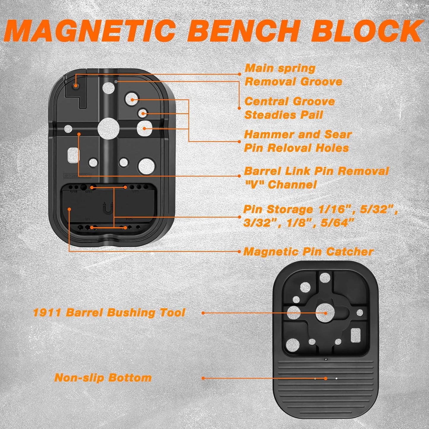 BESTNULE Punch Set, Pin Punches, Punch Tool, Roll Pin Punch Set, Made of High Quality Metal Material Including Punches and Hammer, Mechanical Repair Tool, with Organizer Storage Box (with Bench Block)