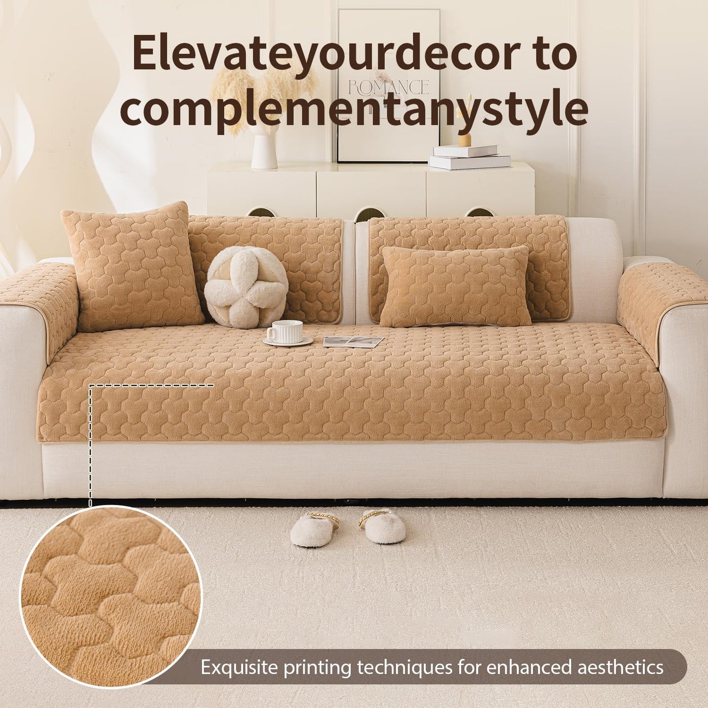 Waterproof Couch Cover & Sofa Cover, Couch Covers for Sofa Washable Non-Slip, Soft Dog Bed Protector for Sectional, Loveseat, Living Room, Car & RV Furniture (Khaki, 23"x23" 2 Pack)