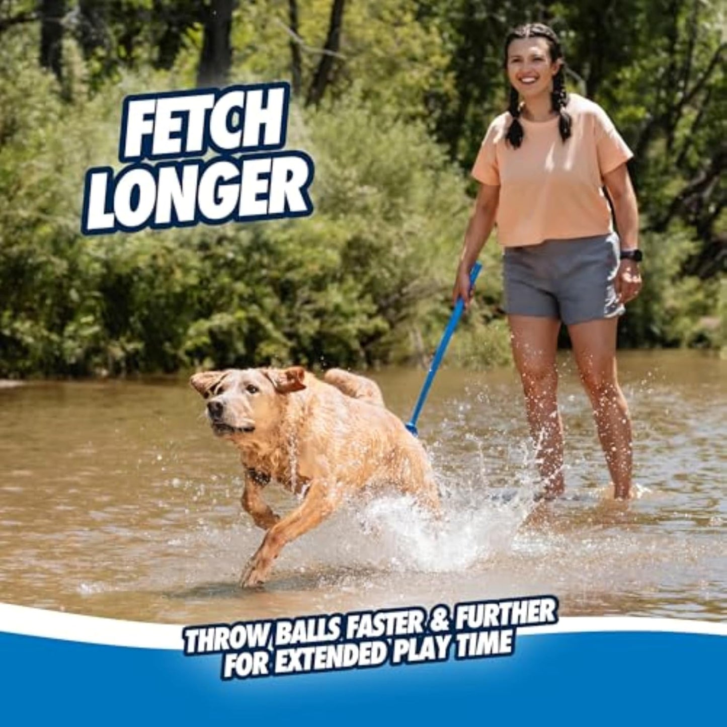 Chuckit! Dog Ball Launcher 12M Sport with 12" Handle Length for Medium 2.5" Dog Balls For Dogs 20-60 lb, Plastic Pet Fetch Ball Thrower, Perfect for Kids, Made in USA, Blue