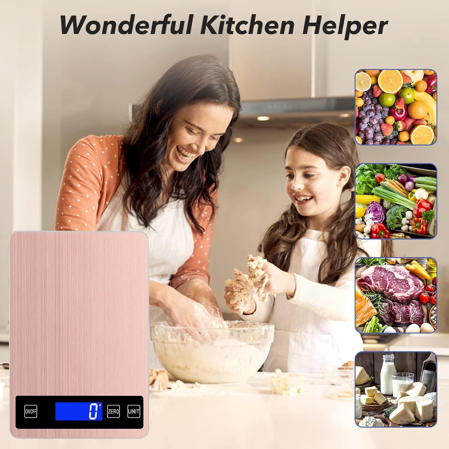 33lb Food Kitchen Digital Scale,1g/0.05oz Precise Graduation, USB Charging Kitchen Scale, Waterproof Stainless Steel with LCD Display, Ounces and Grams for Weight Loss, Cooking, Baking (red)
