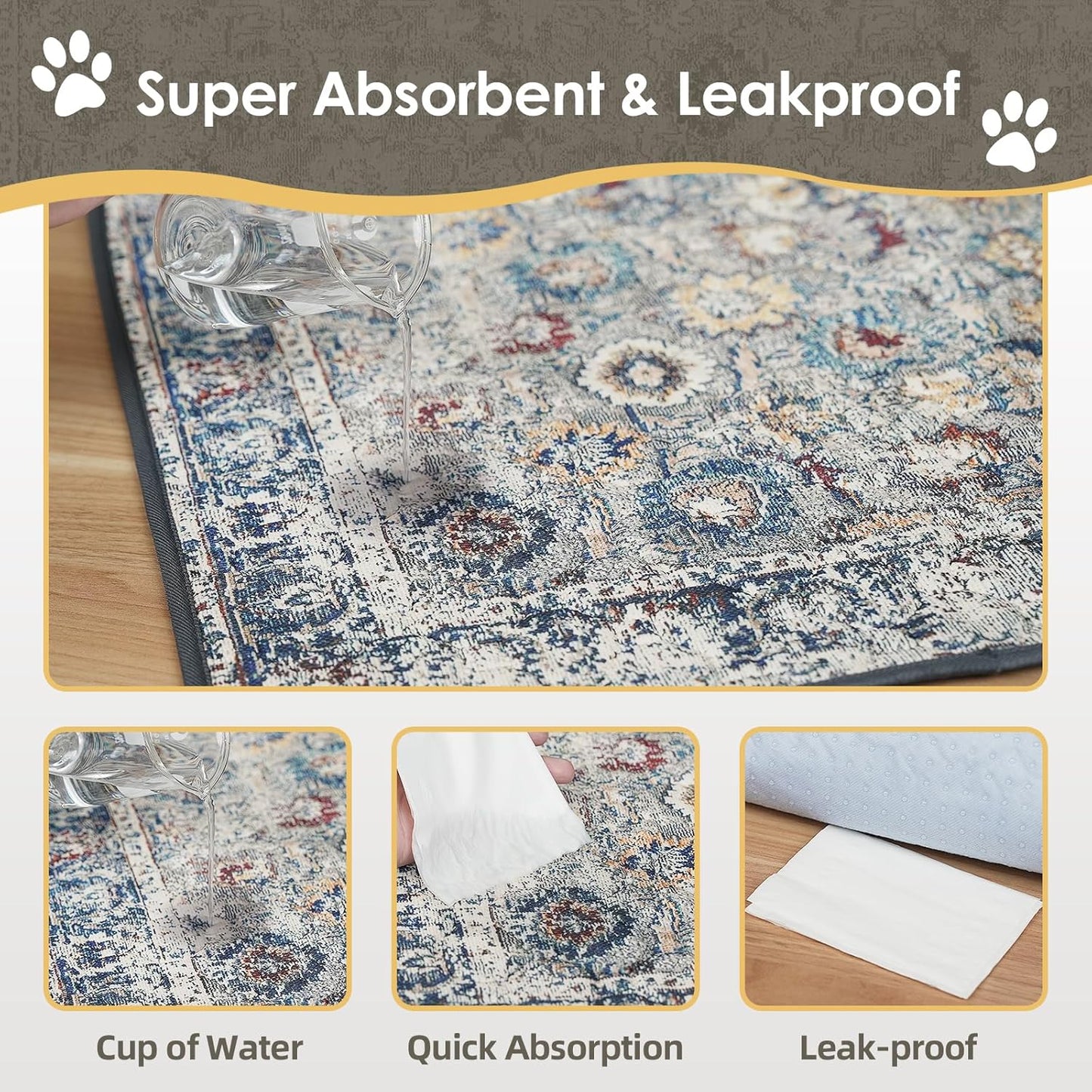 Washable Pee Pad for Dogs, 32" x 24" Reusable Puppy Pads Waterproof Dog Rugs, Super Absorbent, Leakproof, Dog Crate Pad, Playpen Mat, Whelping Pads, Vintage