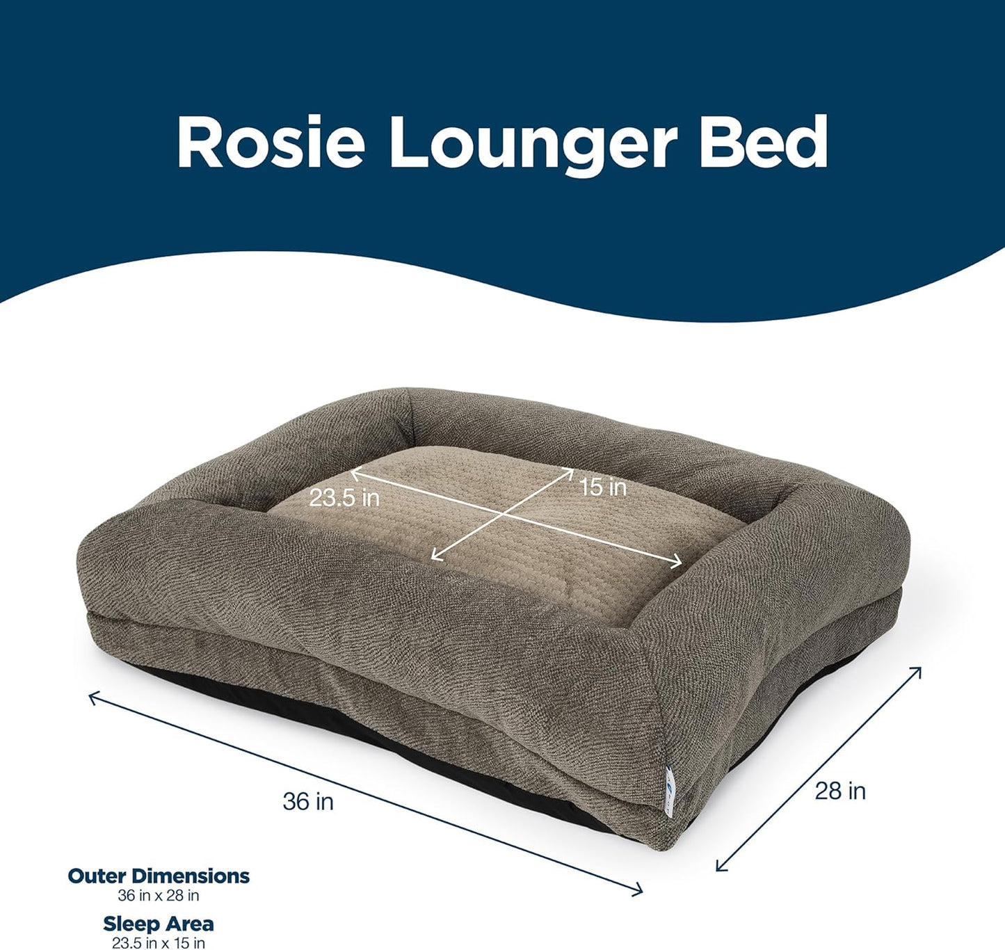 Petmate La-Z-Boy Rosie Lounger Large Dog Bed Taupe 36x28 Inches for Dogs up to 50lbs with Durable Removable Washable Cover
