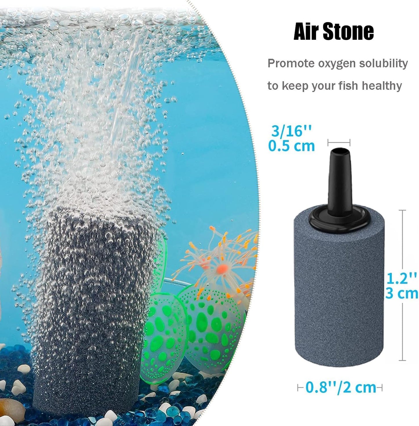 Aquarium Air Pump Accessories - Contains Airline Tubing, Control Valve, Air Stones, Connectors, Check Valves, Suction Cups