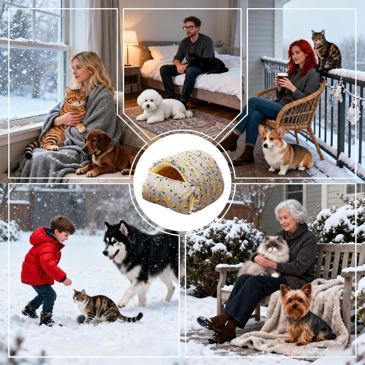 Warm Cat Bed for Winter, Washable Sleeping Cave, Semi-Enclosed Removable Cat Nest Bed, Plush Material with Soft Cushion, Pet Accessory with Design, for Small Dog Puppy Kitten Home Outdoor