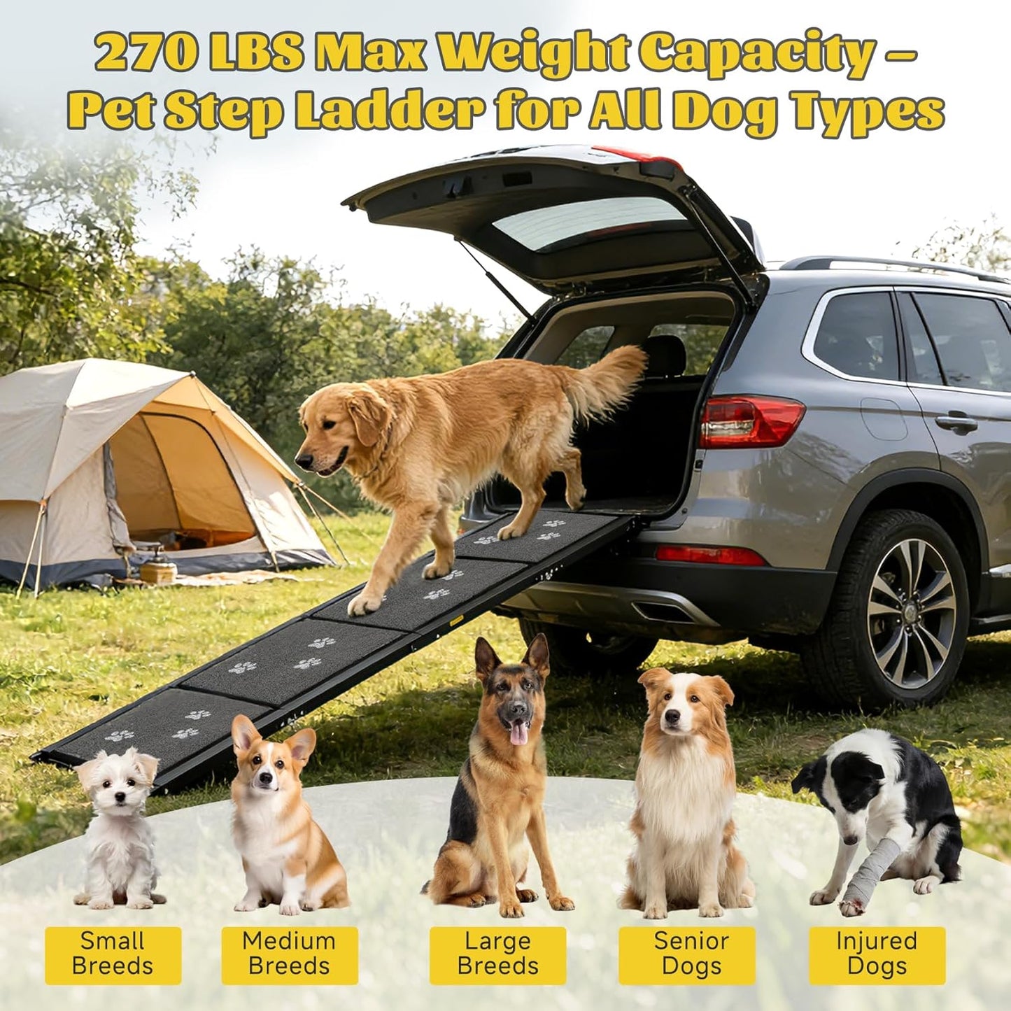 Dog Ramp for Car 71" X-Long & 17" Wider Portable Dog Ramps for Large Dogs Non Slip Rug Surface Extended Step Design for SUV Car and Truck Folding Dog Ramp Supports Up to 270LBS