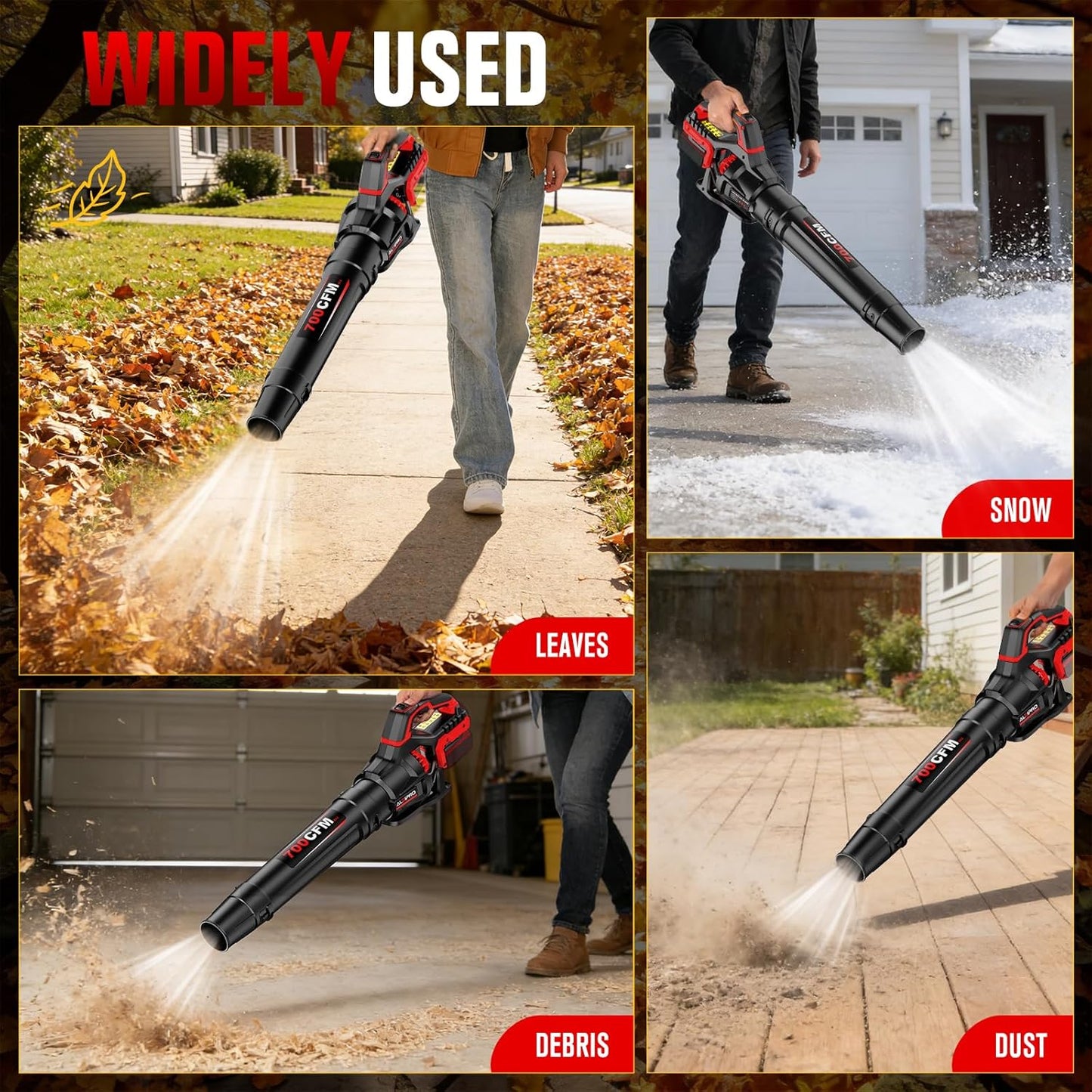 700 CFM Cordless Leaf Blower Compatible with Milwaukee M18 Battery, 200 MPH Heavy-Duty Battery Powered Handheld Blower, Rugged Leaf Blower for Lawn Care, Yard Debris & Winter Snow (Bare Tool)