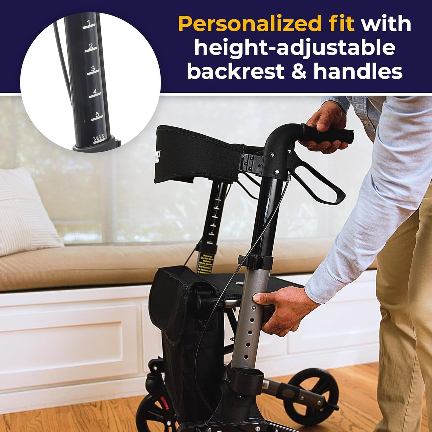 Drive Medical Compact Folding Rollator - Lightweight Foldable Walker for Seniors, 4-Wheeled Walker with Seat & Brakes, Space-Saving & Portable Travel Rollator with 8-Inch Wheels - Just 15.4 Pounds