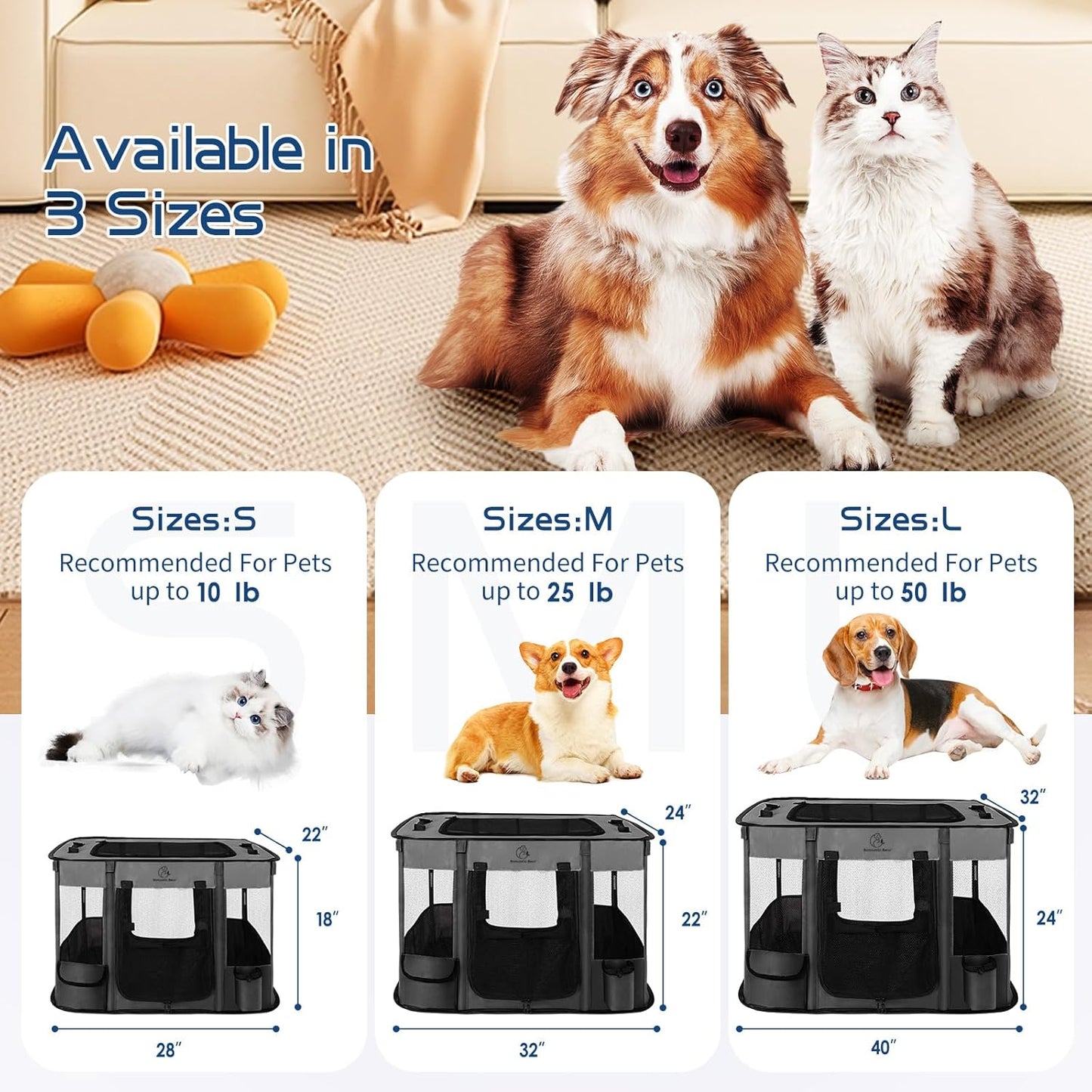 40x32x24 Inches Dog Playpen,Pet Playpen,Foldable Puppy Cat Playpen,Portable Exercise Kennel Tent Crate,Water-Resistant Breathable Shade Cover,Indoor Outdoor Travel Camping Use for Small Animals(L)