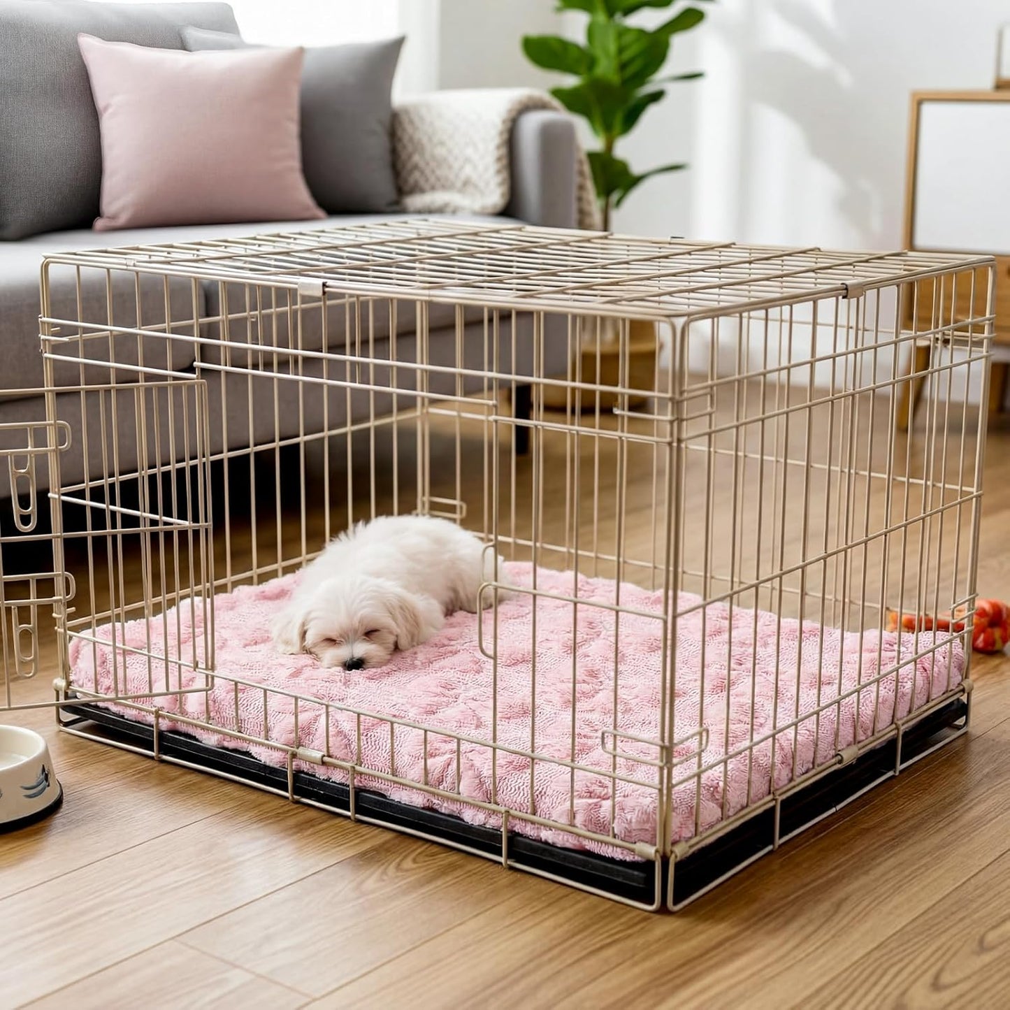 Geelin Pink Bow Dog Bed Mat Cute Dog Crate Pad with Removable Washable Cover Double Sided Cool and Warm 24 x 18.1 x 3 Inch Pink Puppy Bed