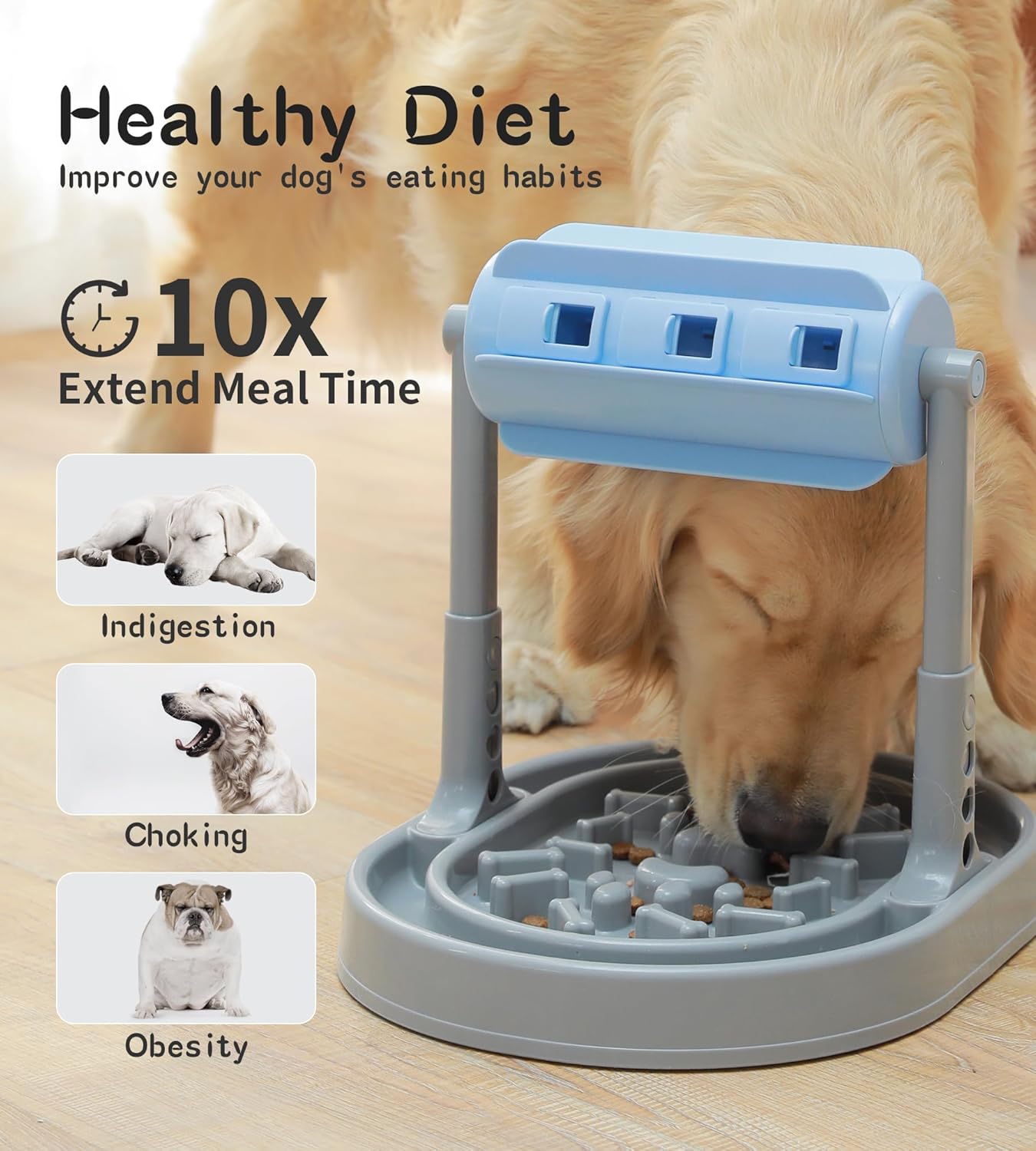 Upgraded Adjustable Slow Feeder Dog Bowl – Interactive Puzzle Food Dispensing Toy for Small/Medium Dogs, Relieves Anxiety and Boredom, Enhances IQ Training