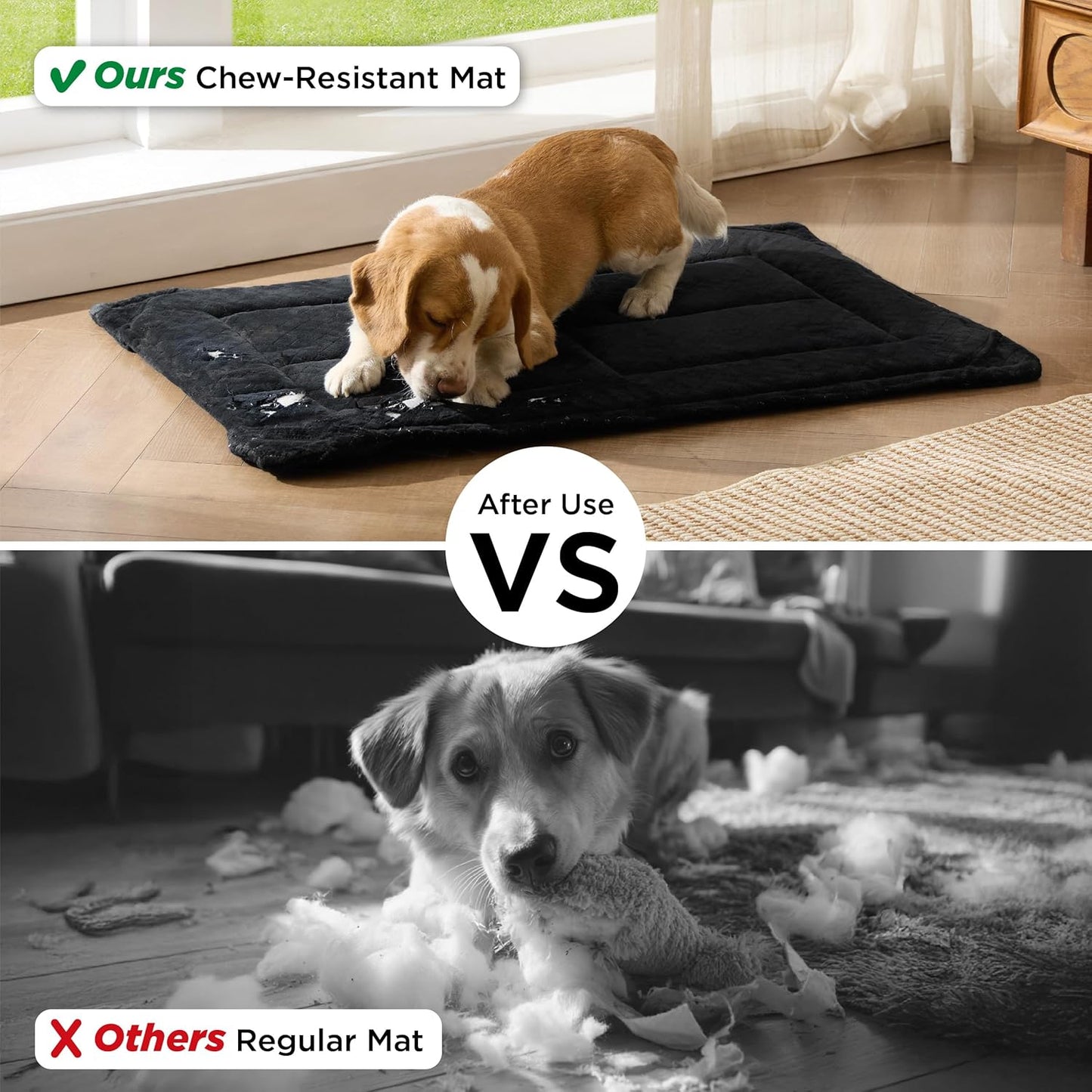 Bedsure Chew Resistant Dog Bed Large Sized Dog - Chew Proof Dog Crate Pad Machine Washable Durable Kennel Mat for Chewers with Reinforced Corners, Black, 35x22 in