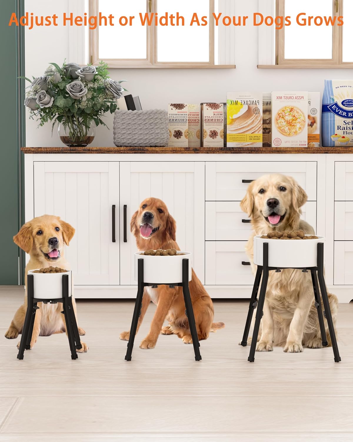 Piskyet Raised Dog Bowl Stand for Large Dogs Adjustable Elevated Dog Bowl Fits 6-10" Bowls, Height Adjustable to 7.5-15" Tall,Single Food and Water Stand Feeder(Bowl not Included)