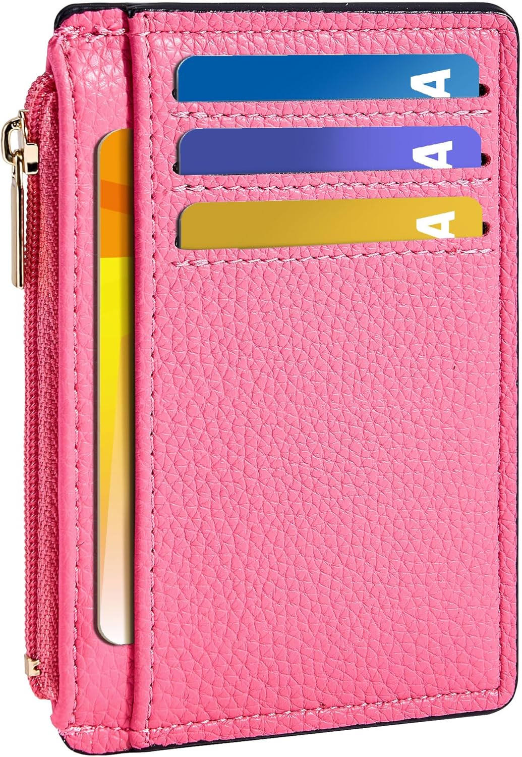 Credit Card Holder for Women Slim Minimalist Front Pocket RFID Blocking Wallet Small Compact Card Case with ID Window, Vibrant Pink