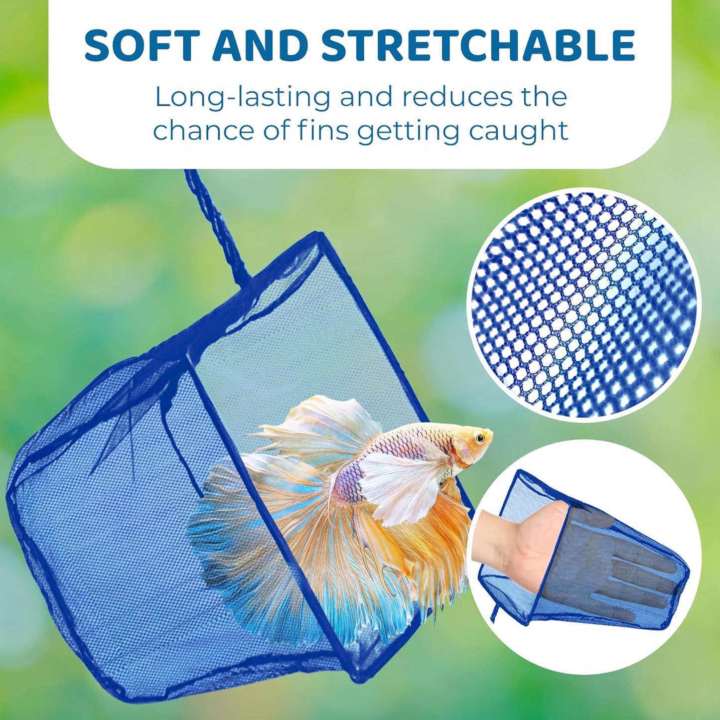 SunGrow Betta Fish Net, Secure Delicate Fin, 5x4 Inches with 11 Inches Handle, Extra Soft Nylon Net, Easy Routine Aquarium Tank Maintenance, Fish Tank Supplies