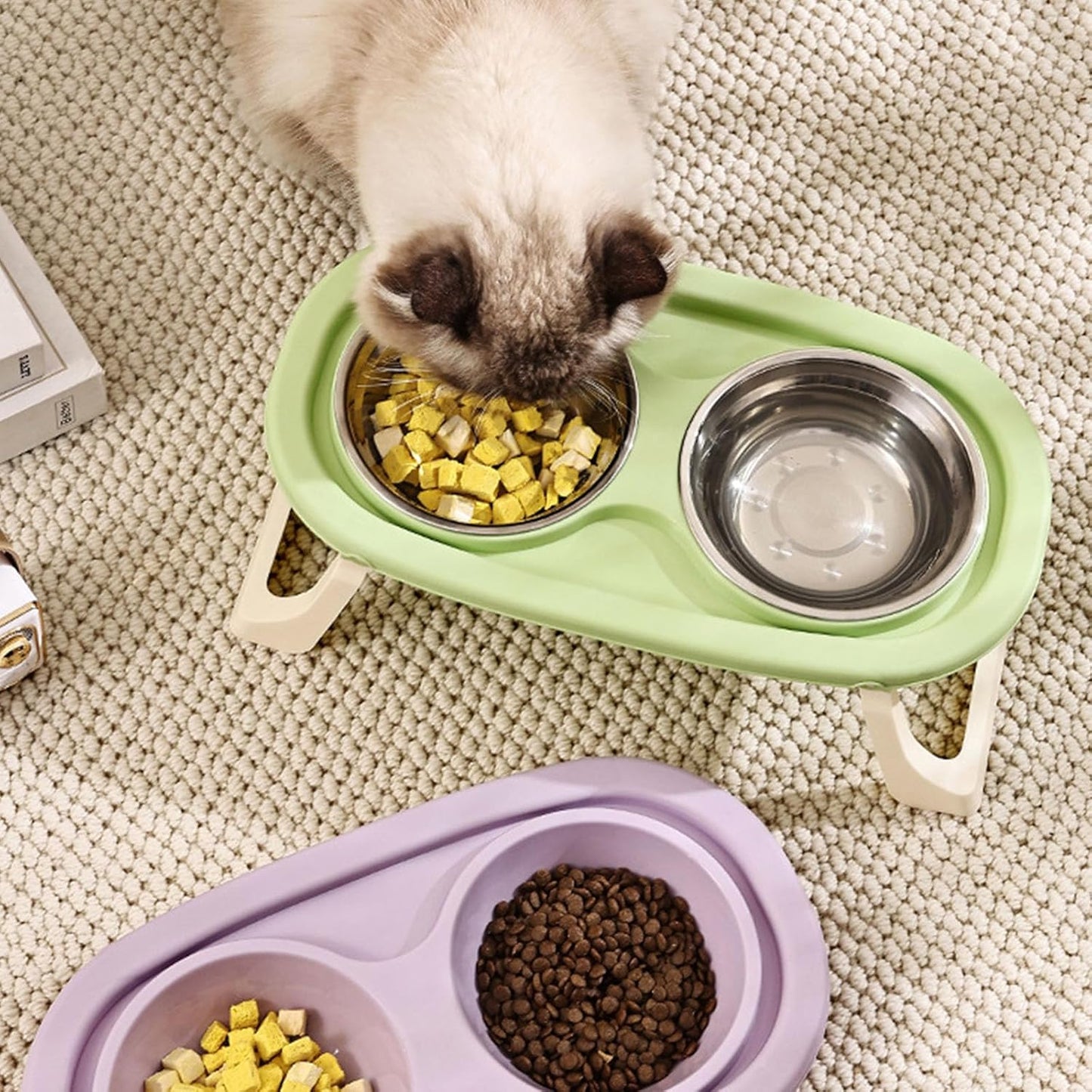 Ergonomic Elevated Dog Bowls with Stable Stand and Double Bowl for Most Breeds Pastel Color Nonslip Cats Food Bowl