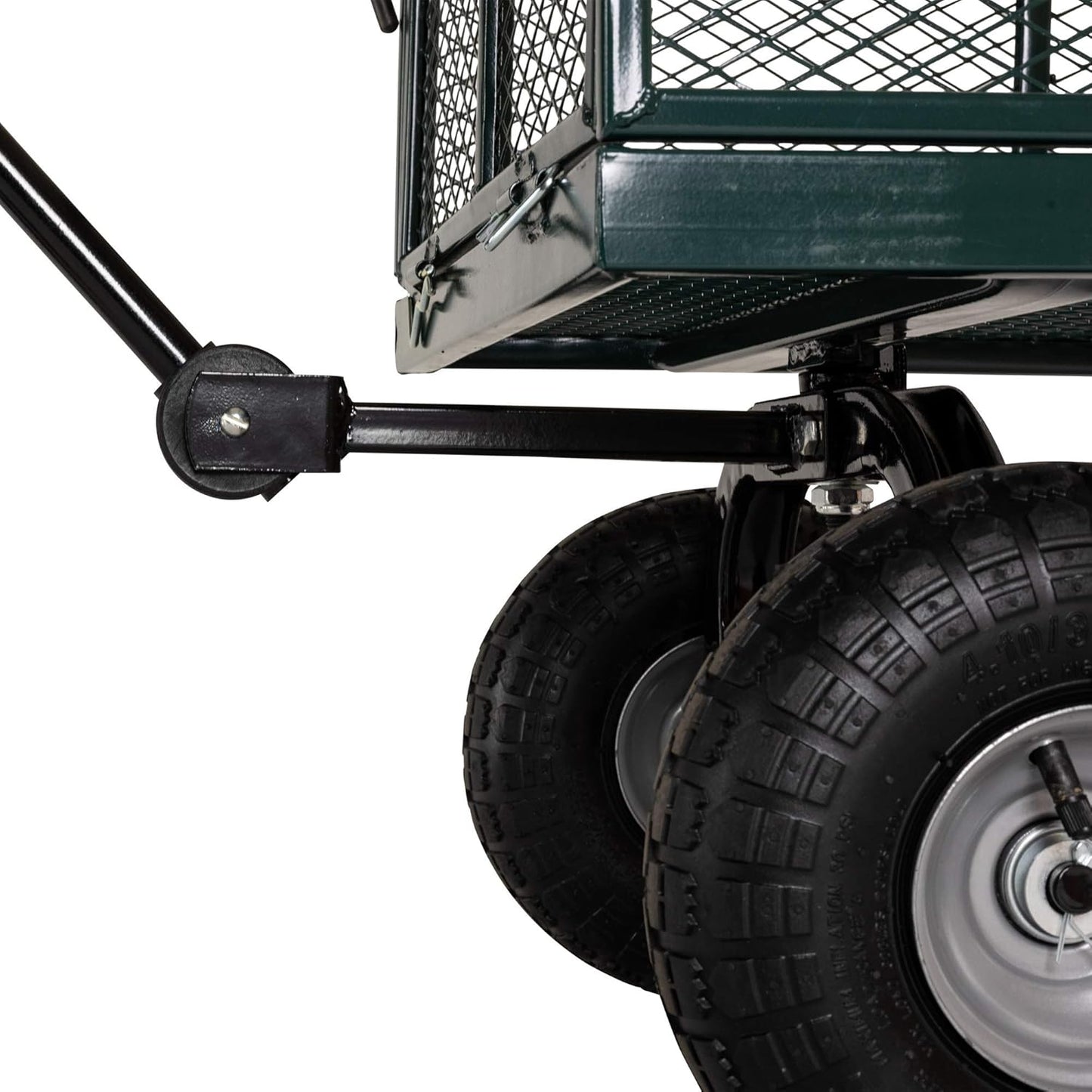 70107 Garden Cart/Utility Cart, Hinged/Removeable Sidewalls, Four 10-inch Wheels, Loop Handle with Convertible Hitch Attachment, Steel Powder-Coated Mesh Frame, 700-pound Capacity, Green