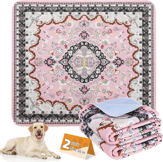 KOOLTAIL Washable Pee Pads for Dogs, 2 Pack Super Absorbent Reusable Puppy Training Pads Waterproof, Nonslip and Leak-Proof Dog Pee Pads, Large Pet Mats Whelping Pads for Floor, Crate, Couch, 36"x41"