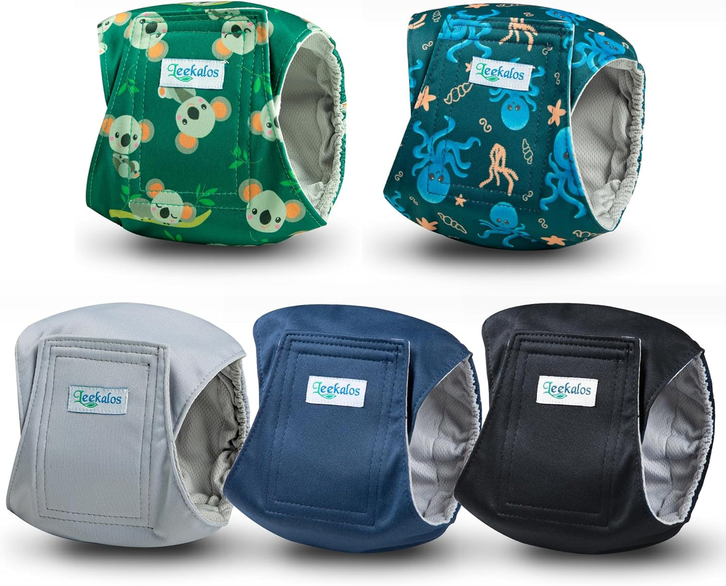 Leekalos Male Dog Diapers, Dog Belly Bands for Male Dogs Wraps Washable Doggie Diapers High Absorbing Belly Bands（5 Pack） (Octopuses+Plain, Small(11"-14"))