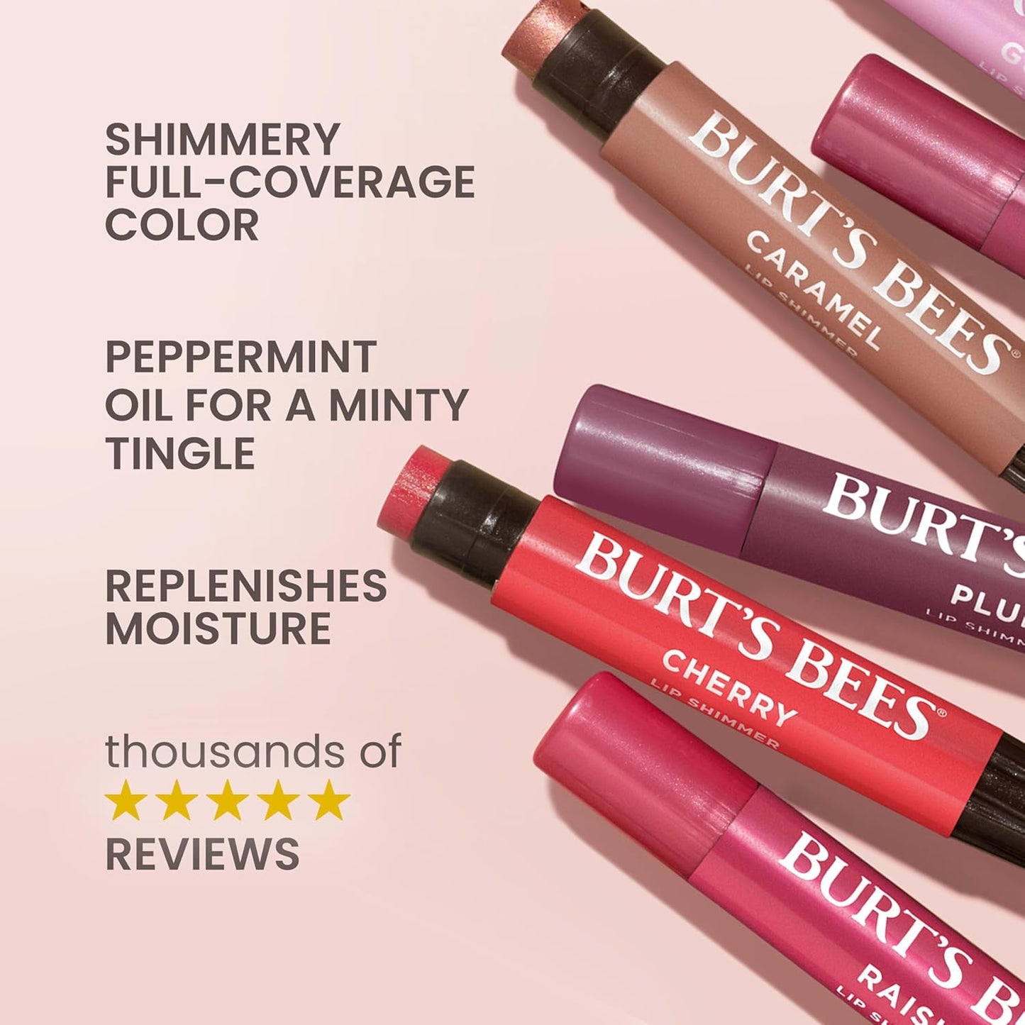 Burt's Bees Easter Basket Stuffers, Lip Shimmer Nude Collection, Tinted Lip Balm, Moisturizing for All Day Hydration with Natural Glowy Finish & Buildable Color, Value Pack, 3 Tubes x 0.09 Oz