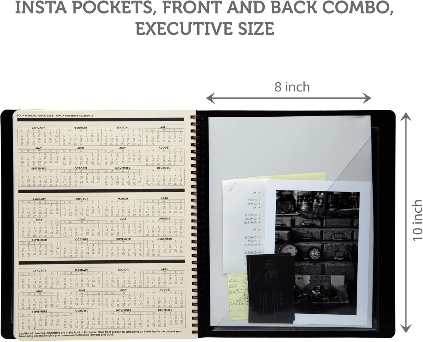 Planner Pad Insta Pockets, Front and Back Planner Pocket Combo, Executive Size, Clear Vinyl, 8” x 10”