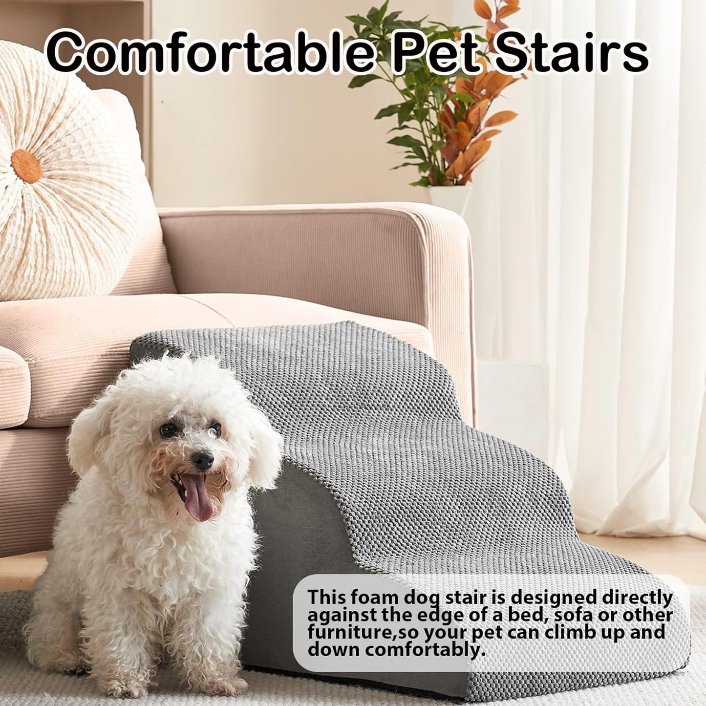 Dog Stairs for High Beds, 4 Step Dog Steps for Small Dogs and Cats, High Density Foam Cat Ramp for Bed,Pet Stairs for Bed Climbing, Non-Slip Balanced Pet Step Indoor(Grey)